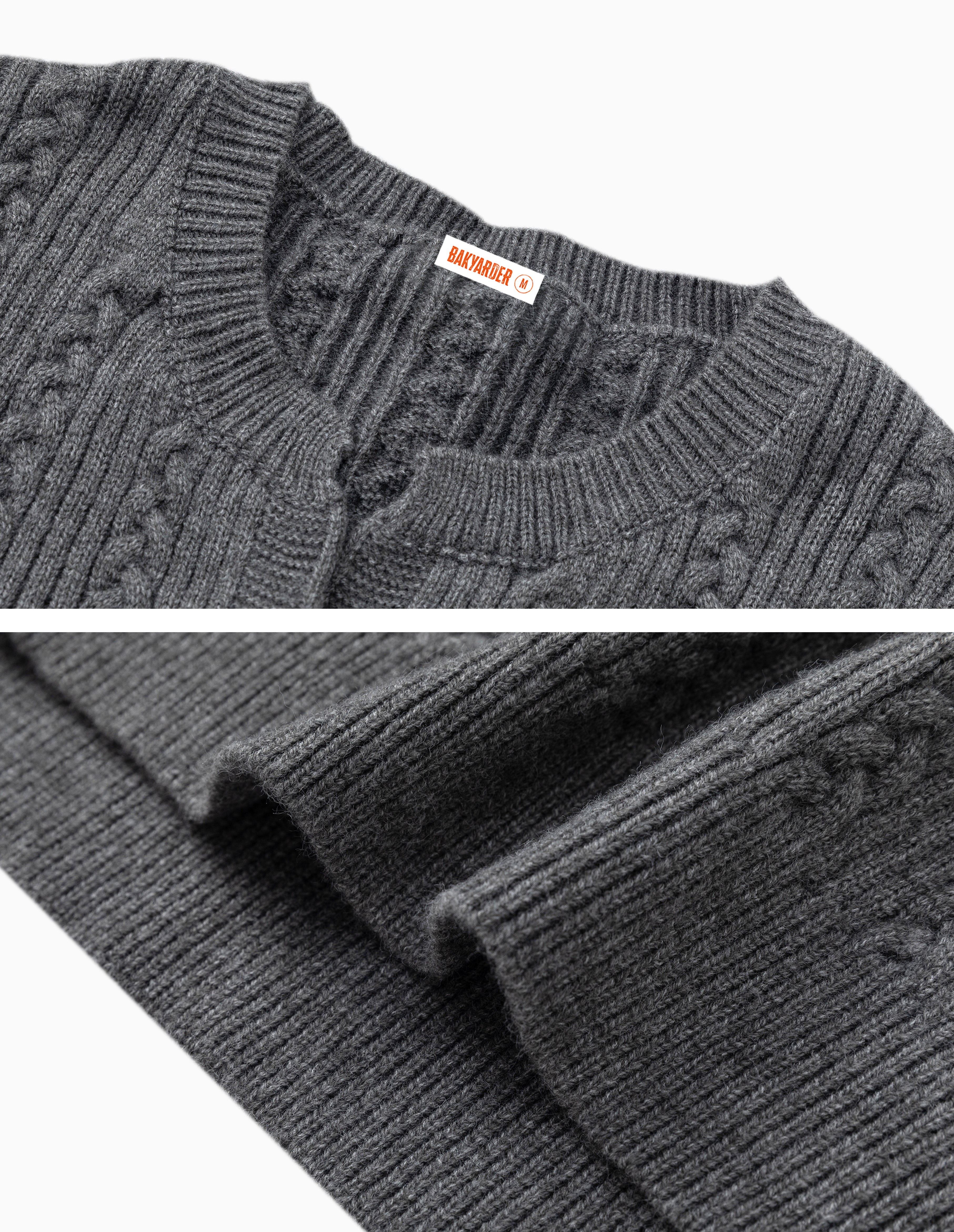 BAKYARDER Vintage V-Neck Cable Knit Pullover Sweater