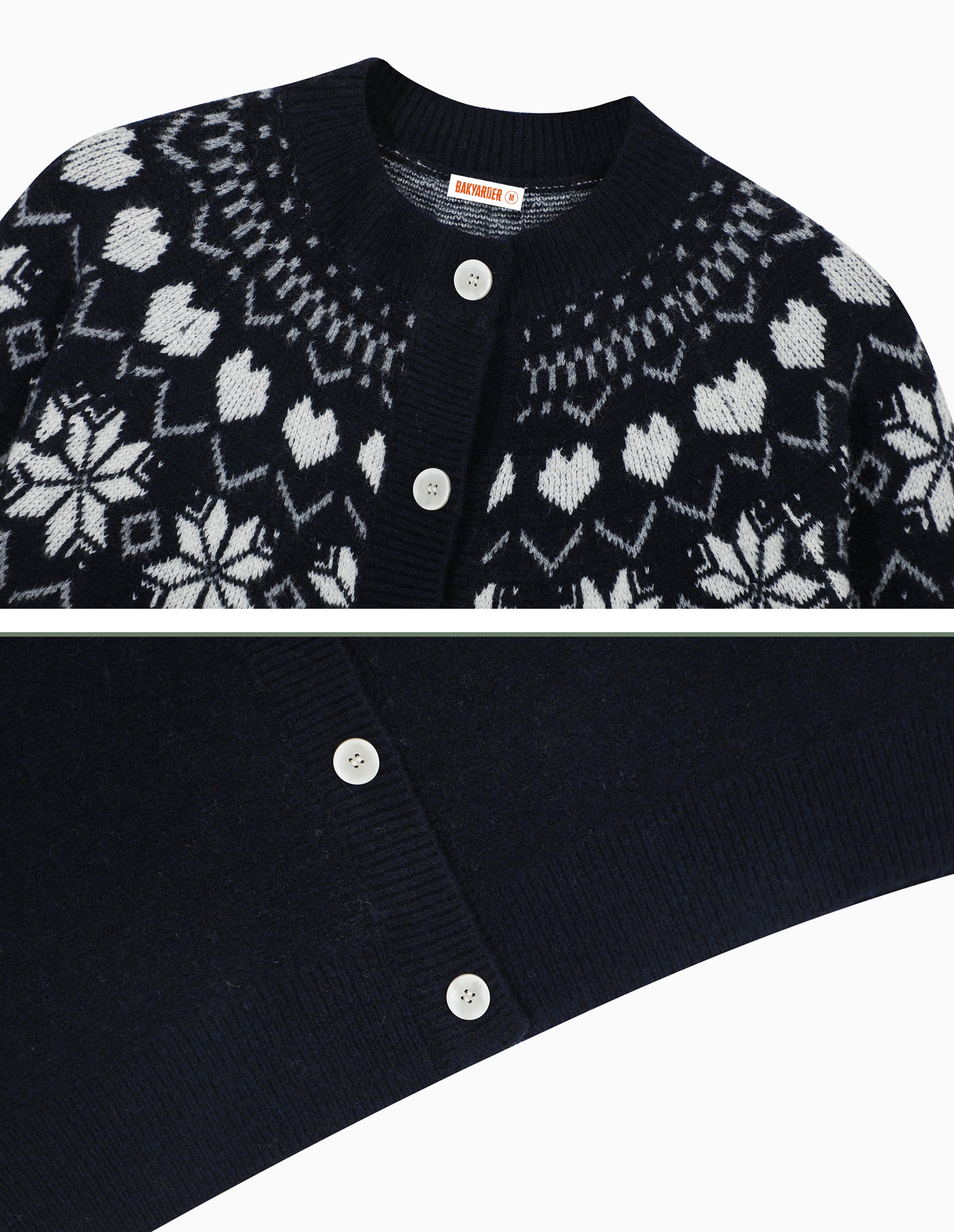 BAKYARDER Vintage Snowflake Jacquard Cardigan Sweater