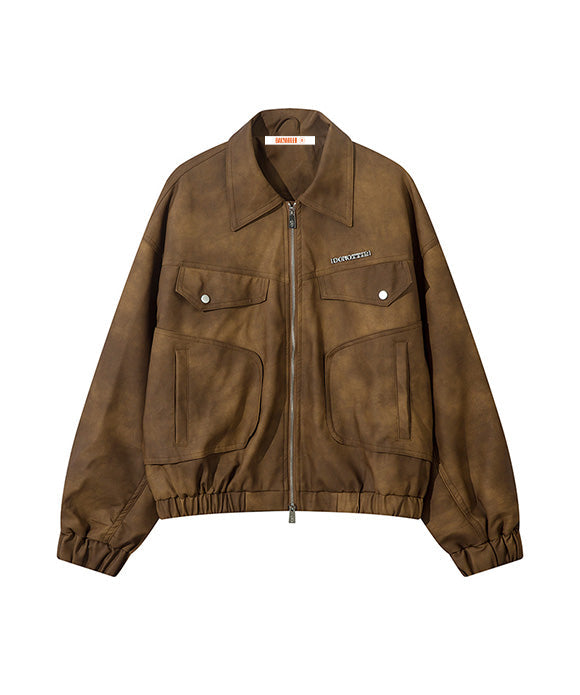 BAKYARDER Vintage Lapel PU Leather Jacket