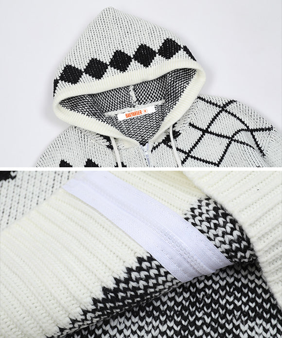 BAKYARDER Vintage Argyle Jacquard Cardigan Sweater