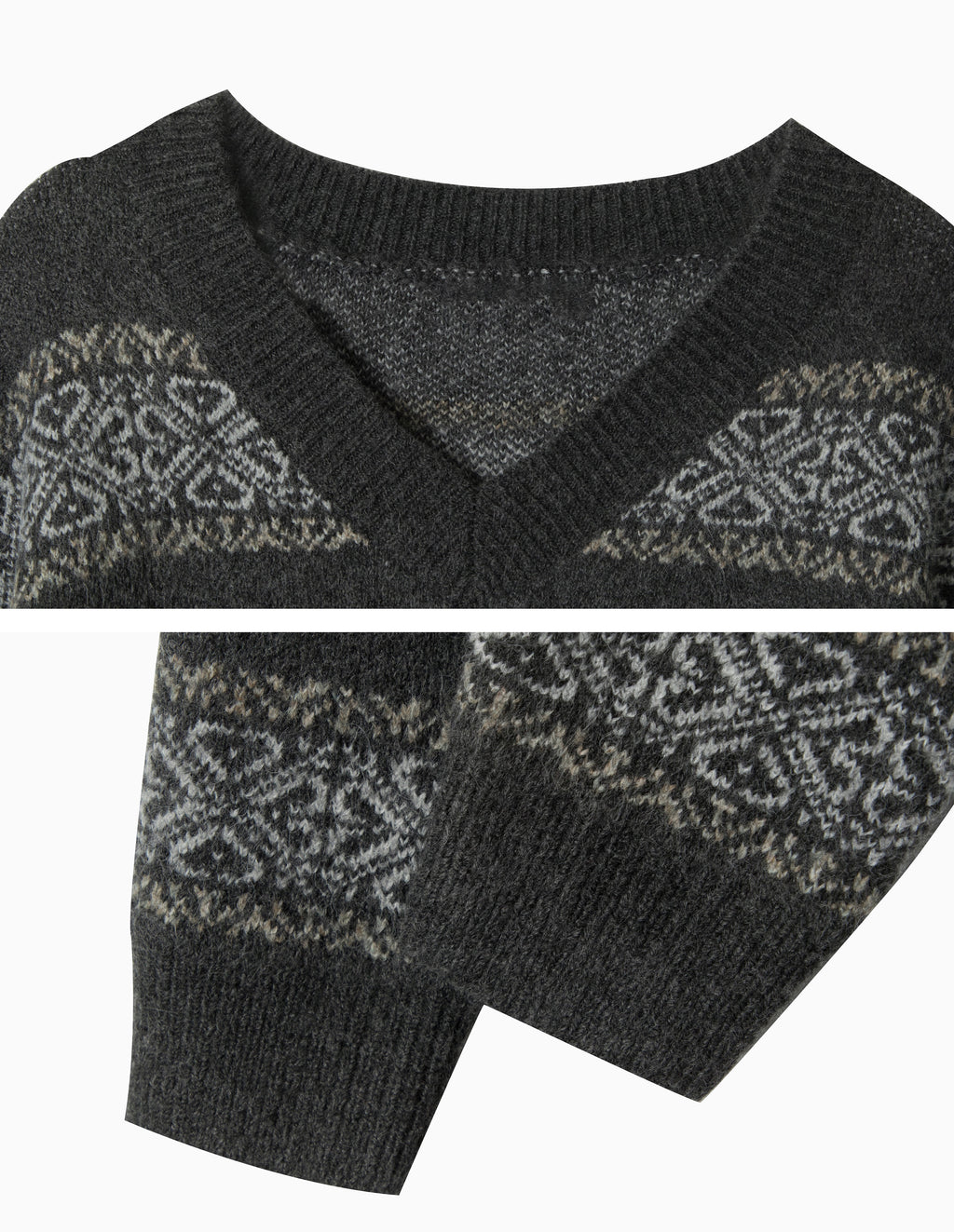 BAKYARDER Vintage V-Neck Jacquard Pullover Sweater