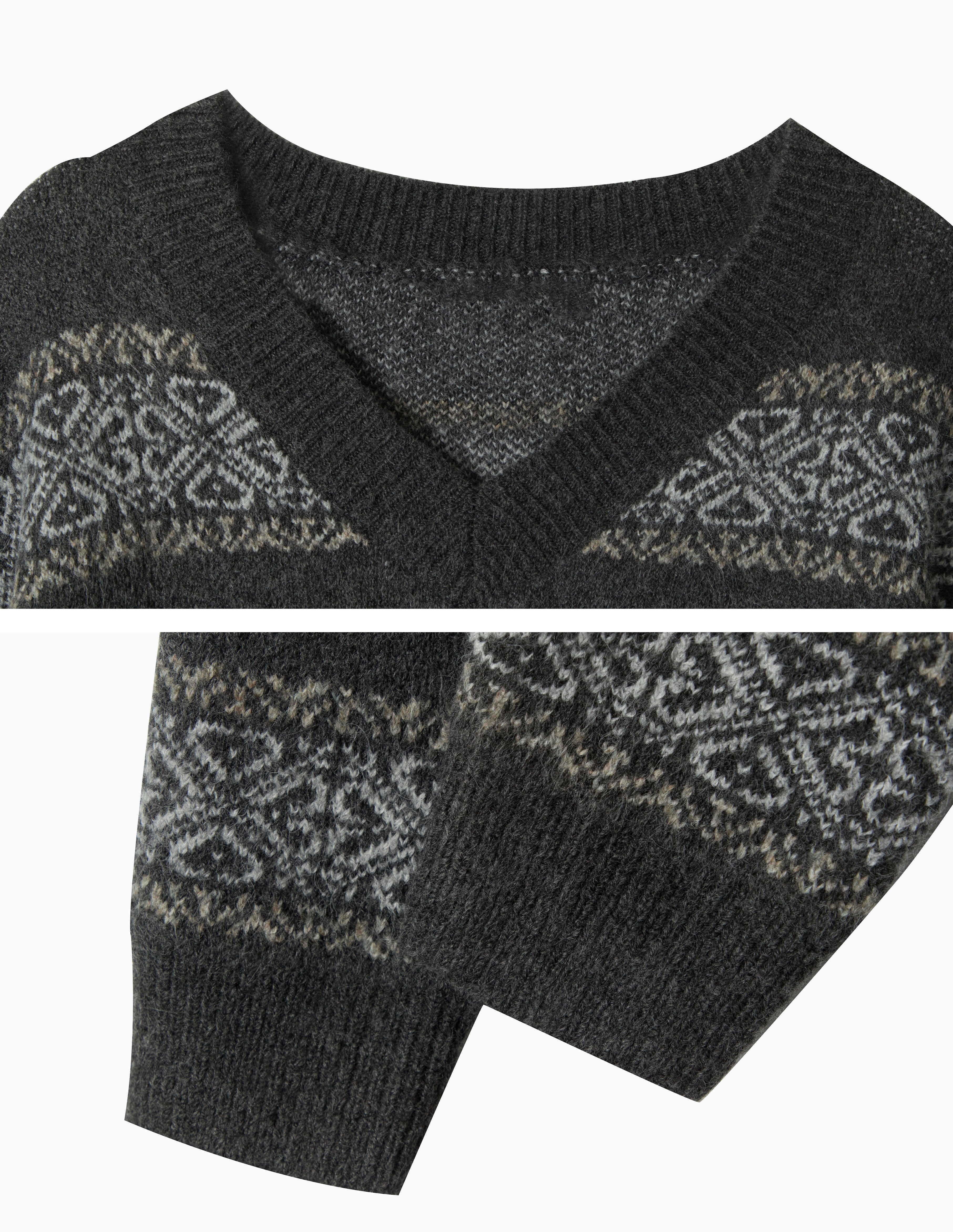 BAKYARDER Vintage V-Neck Jacquard Pullover Sweater