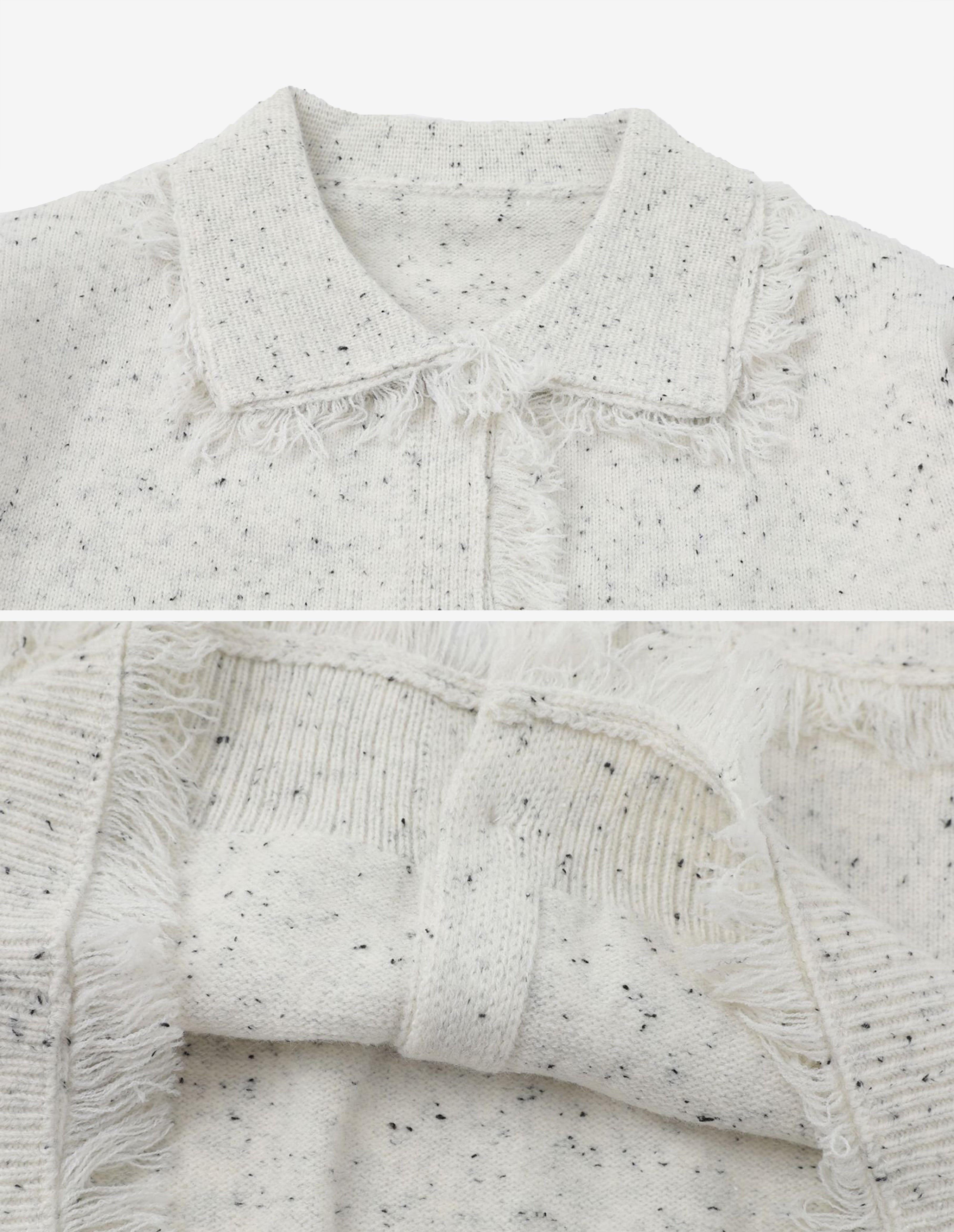 BAKYARDER Vintage Raw Edge Lapel Casual Cardigan Sweater