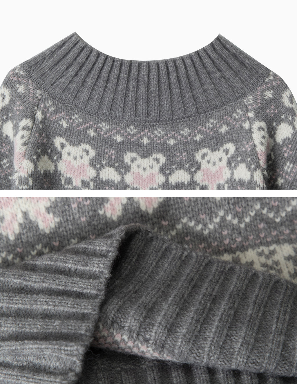 BAKYARDER Women's Vintage Bear Jacquard Off-Shoulder Sweater