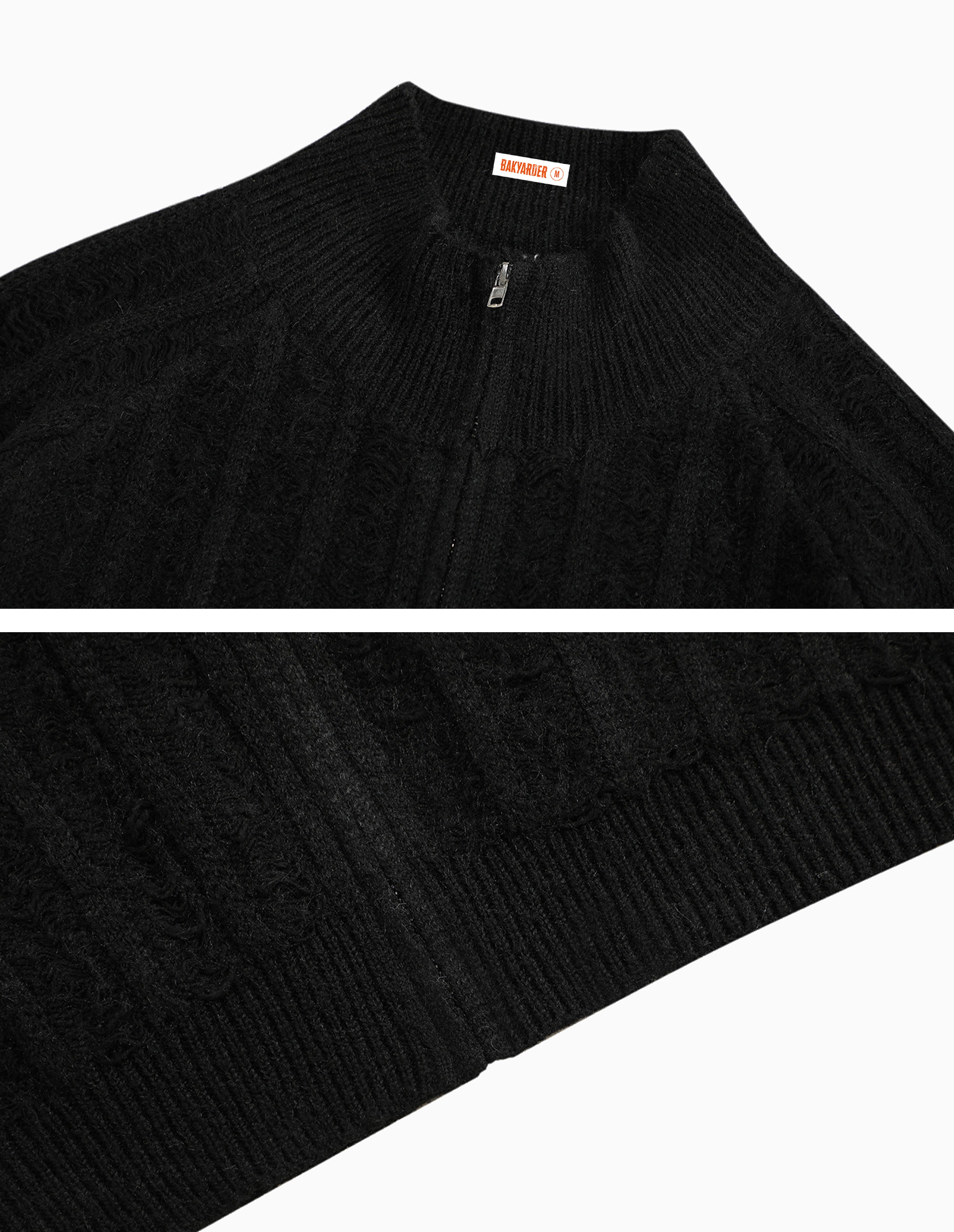 BAKYARDER Vintage Loose-Fit Stand Collar Knit Zip-Up Cardigan Sweater