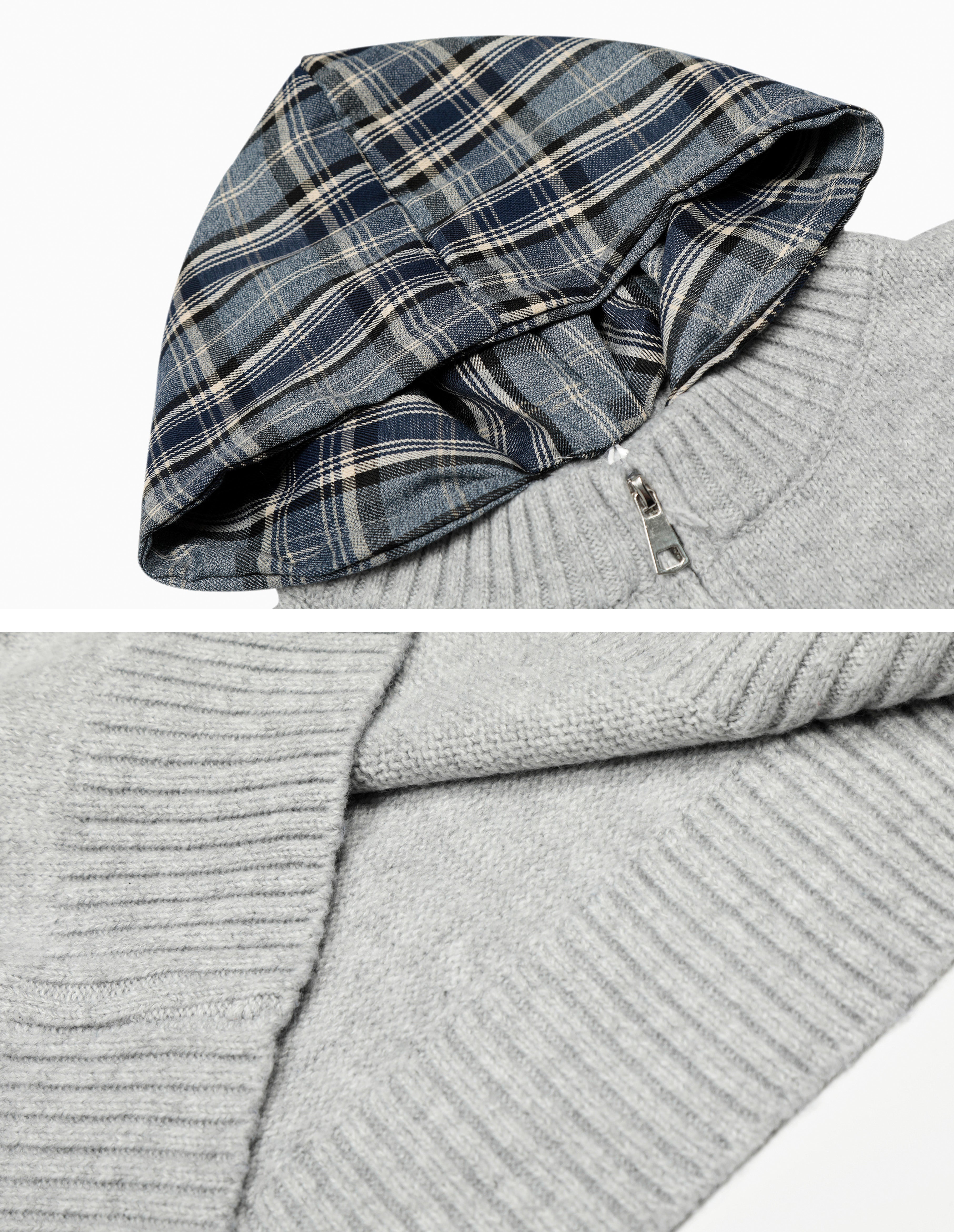 BAKYARDER Vintage Patchwork Plaid Hooded Zip-Up Cardigan Sweater