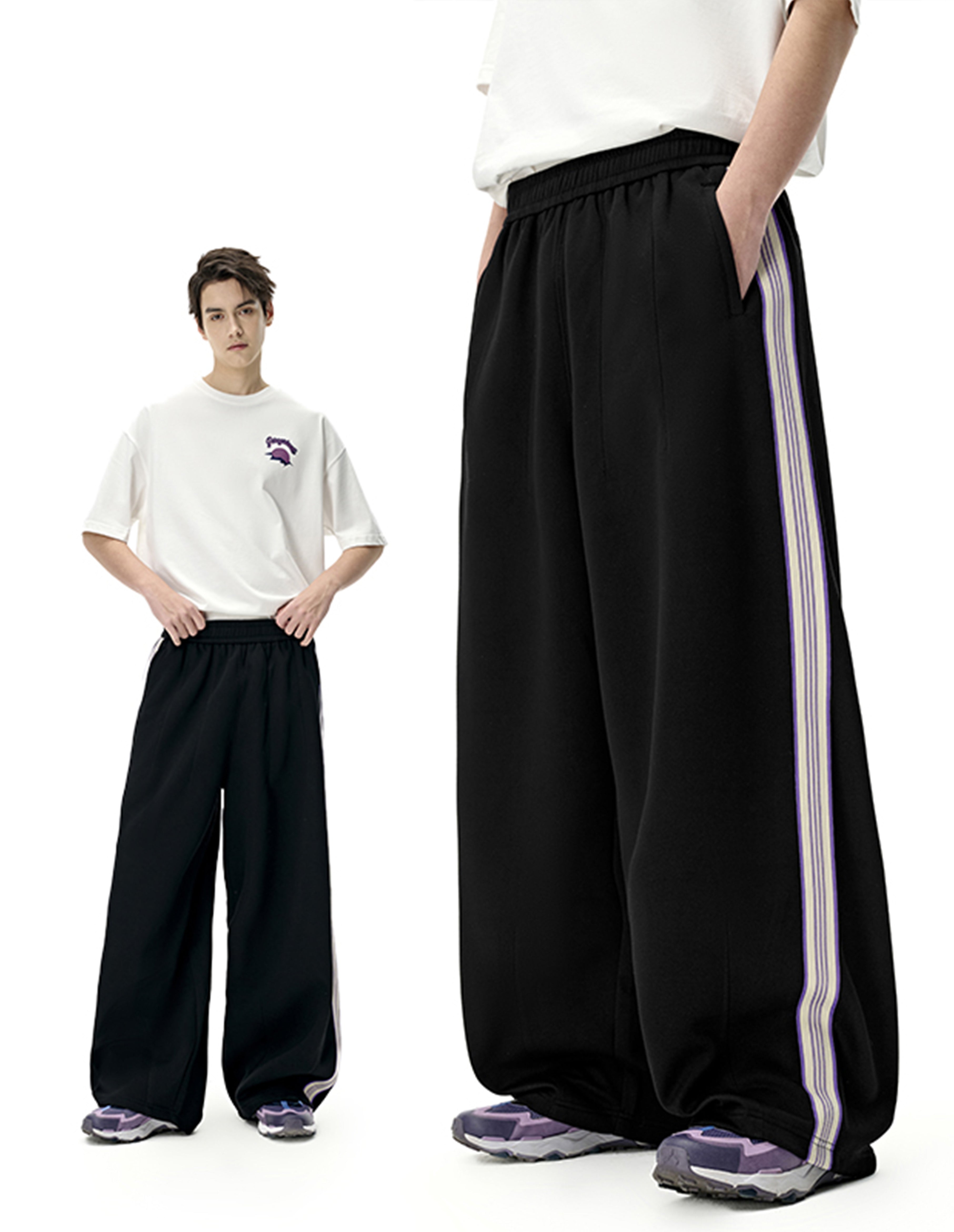 BAKYARDER Vintage Sports Stripe Wide-Leg Pants