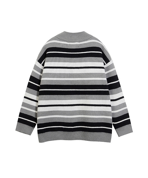 BAKYARDER Vintage Striped Color-Block Cardigan Sweater