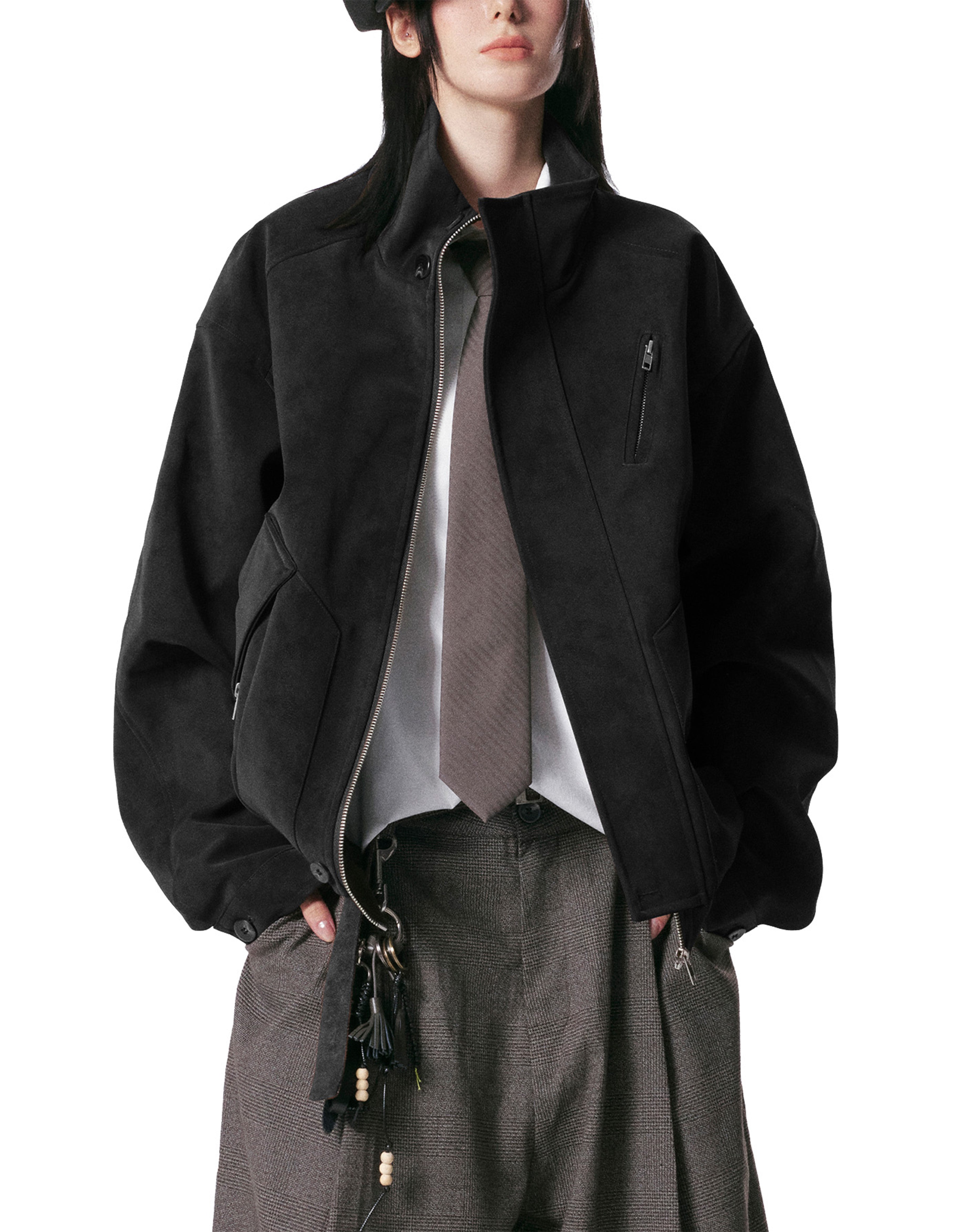 BAKYARDER 3D Panel Zip Pocket Moto PU Leather Jacket