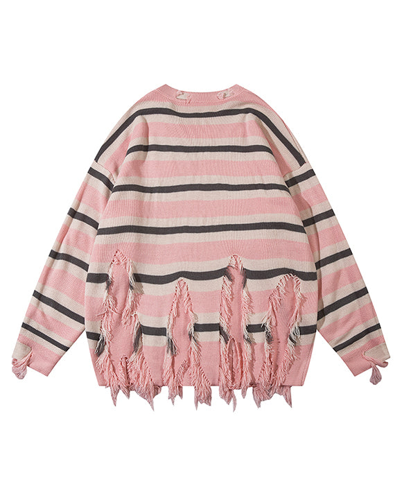 BAKYARDER Vintage Color Block Patchwork Stripe Star Sweater