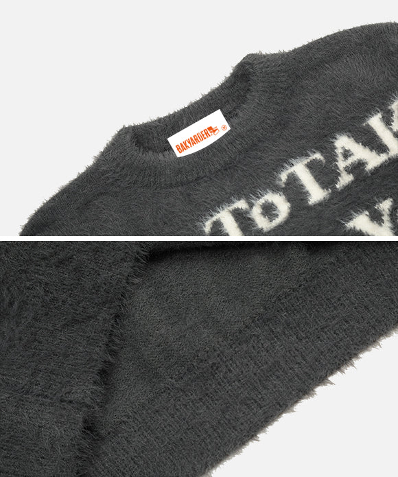 BAKYARDER Winter Crew Neck Plush Letter Jacquard Pullover Sweater