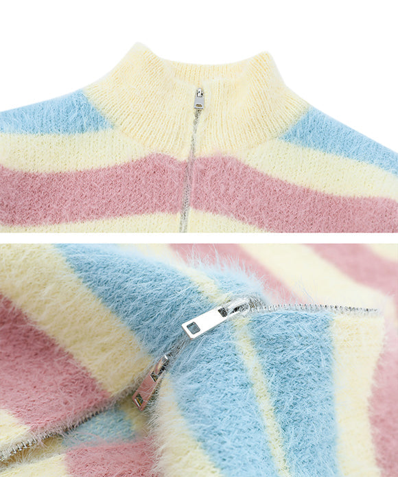 BAKYARDER Rainbow Striped Zip-up Cardigan