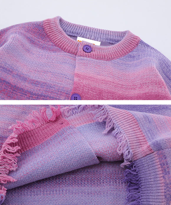 BAKYARDER Vintage Tie-Dye Gradient Fringed Cardigan