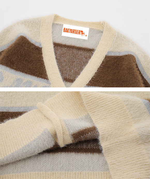 BAKYARDER Retro Color Block Letter Cardigan