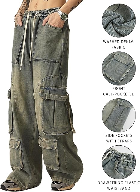 BAKYARDER High Street Distressed and Washed Workwear Denim Pants