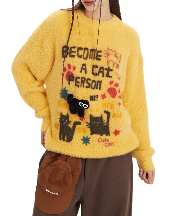 BAKYARDER Vintage Fun Cat Sweater