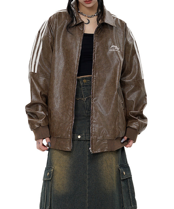 BAKYARDER Vintage Striped Leather Jacket
