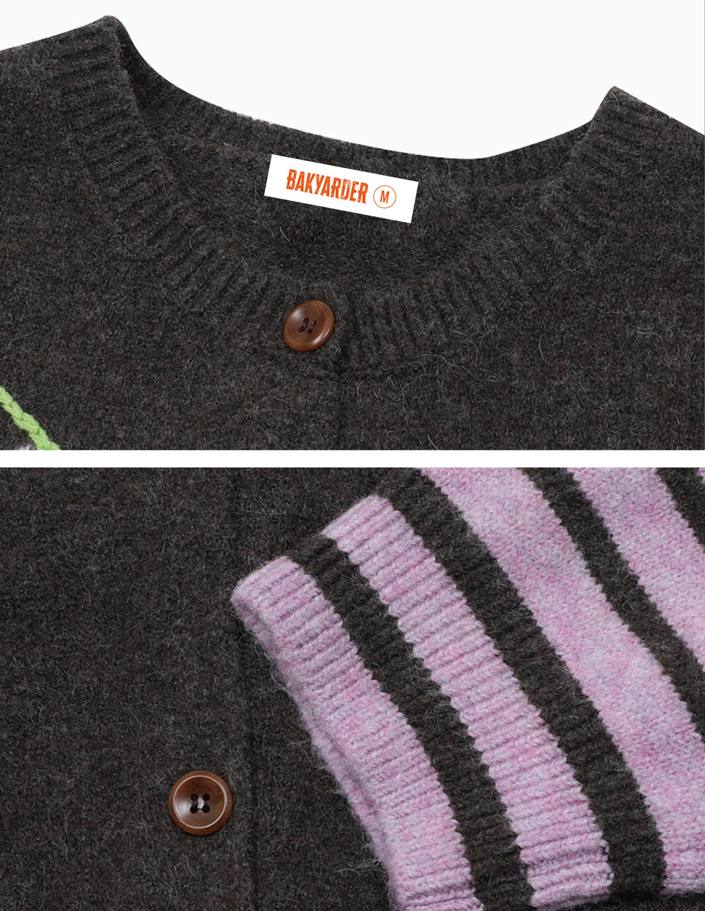 BAKYARDER 3D Grape Embroidered Crewneck Cardigan Sweater