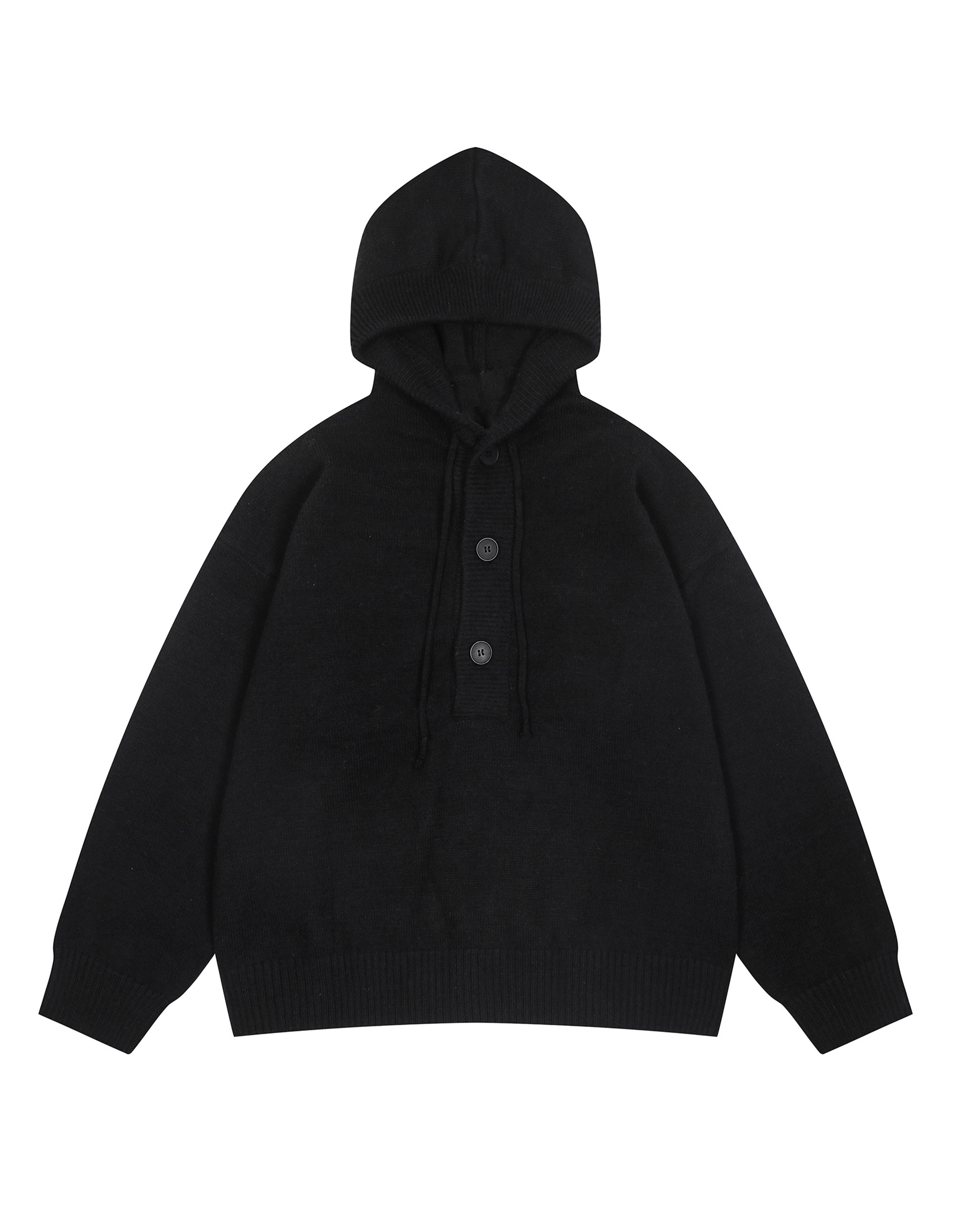 BAKYARDER Button Hoodies Oversized Solid Color Hooded Sweater Long Sleeve Casual Pullover Sweaters Tops