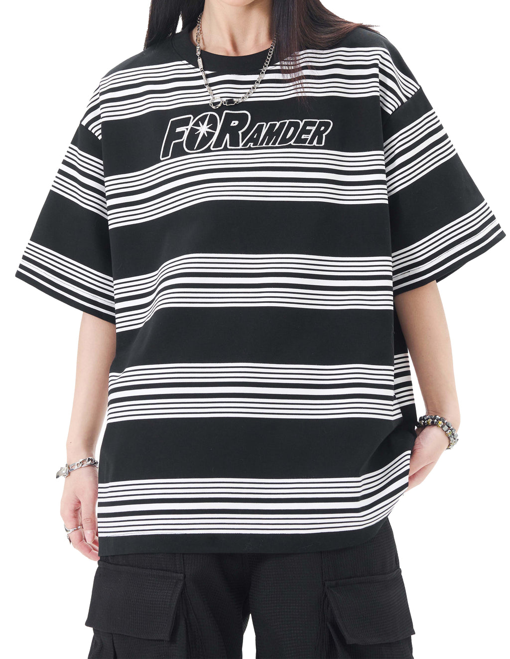 BAKYARDER Vintage Striped Letter T-Shirt