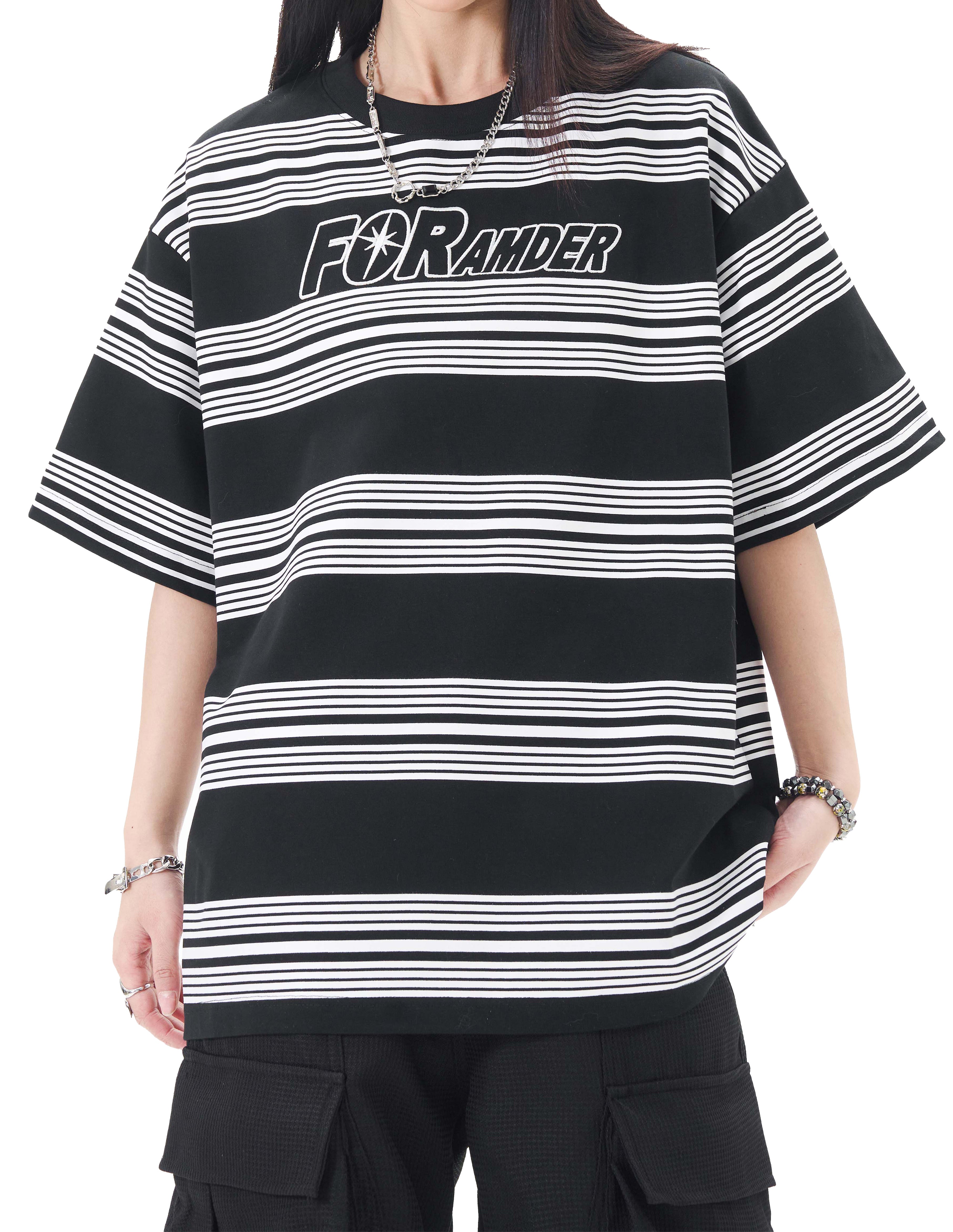 BAKYARDER Vintage Striped Letter T-Shirt