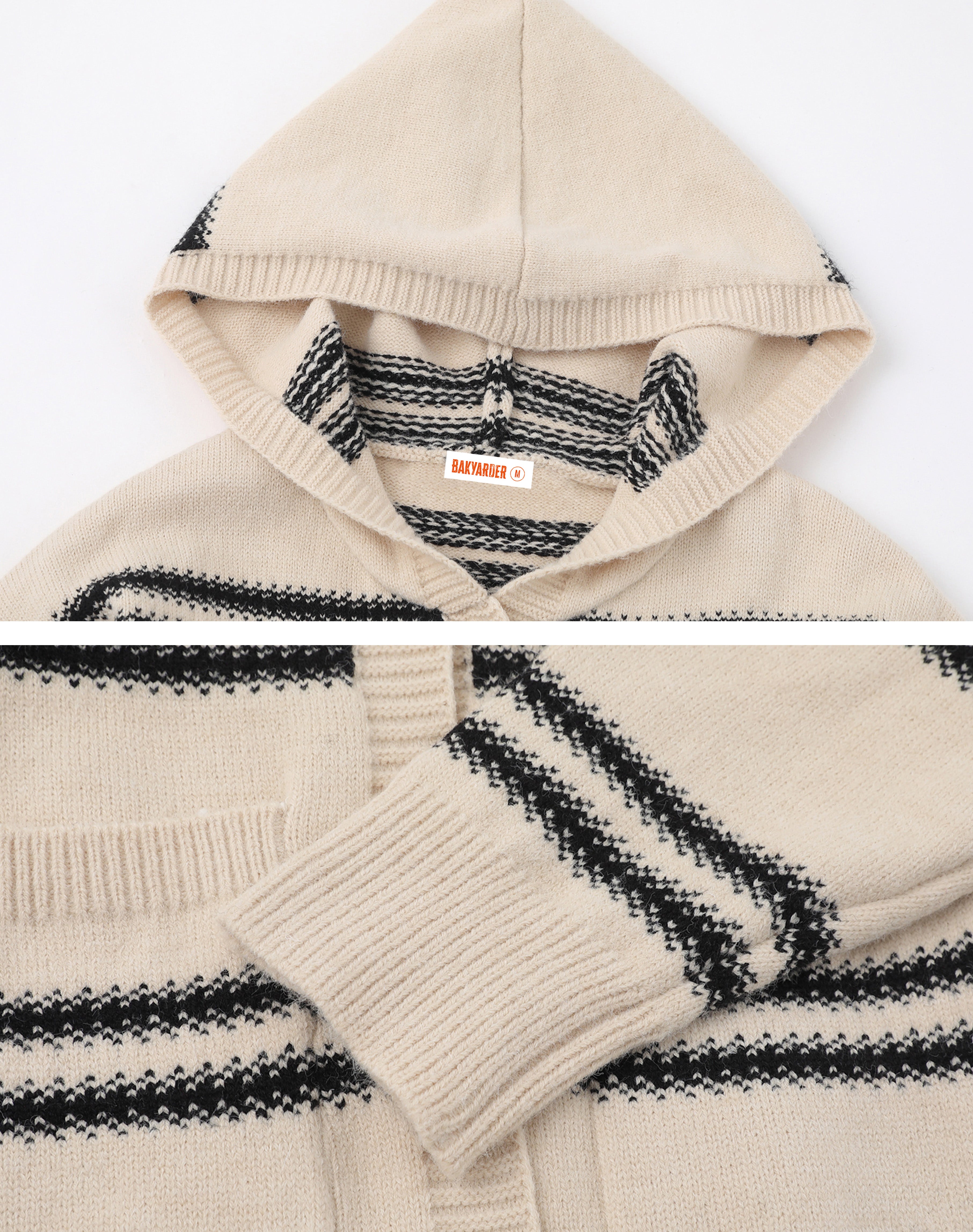BAKYARDER Vintage Striped Hooded Cardigan Sweater