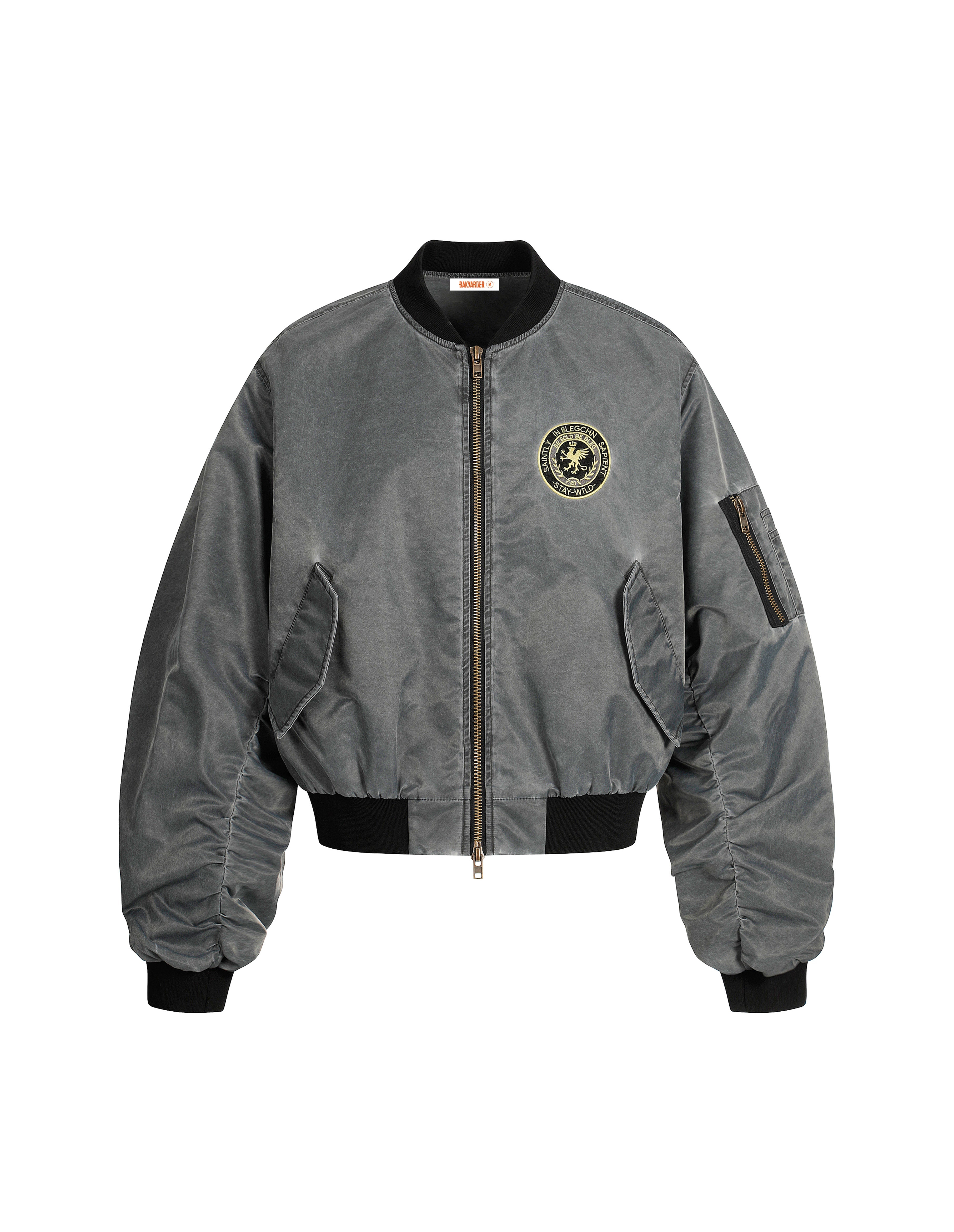 BAKYARDER Vintage Washed Bomber Jacket with Embroidery Patches