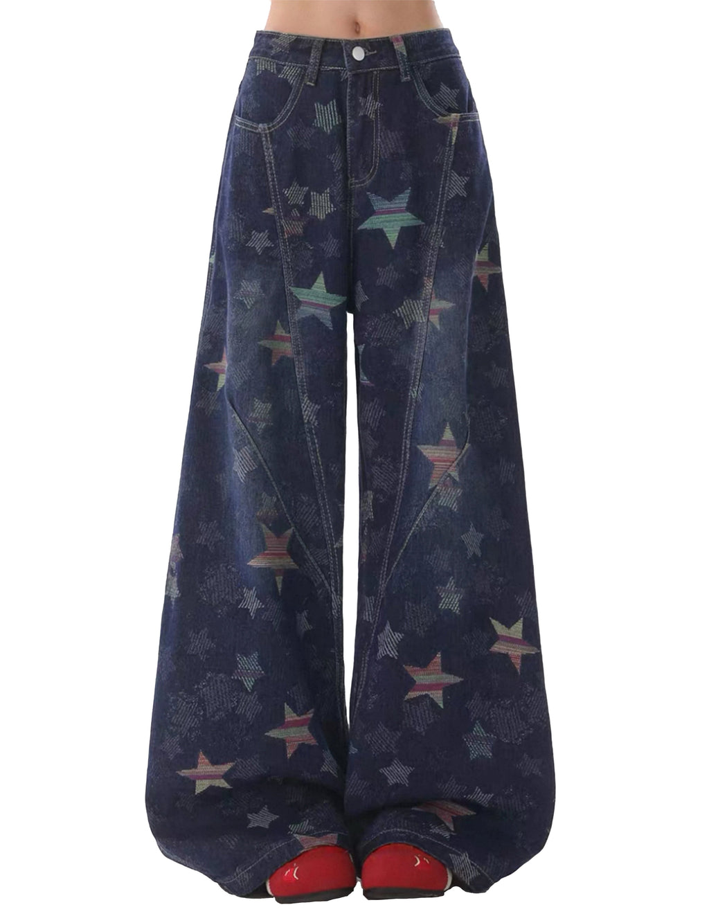 BAKYARDER All-Over Star Print Deconstructed Bucket Jeans