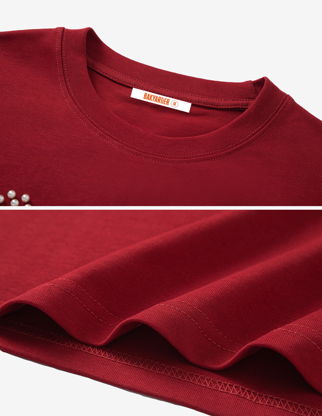 BAKYARDER Rhinestone & Pearl Crew Neck T-Shirt