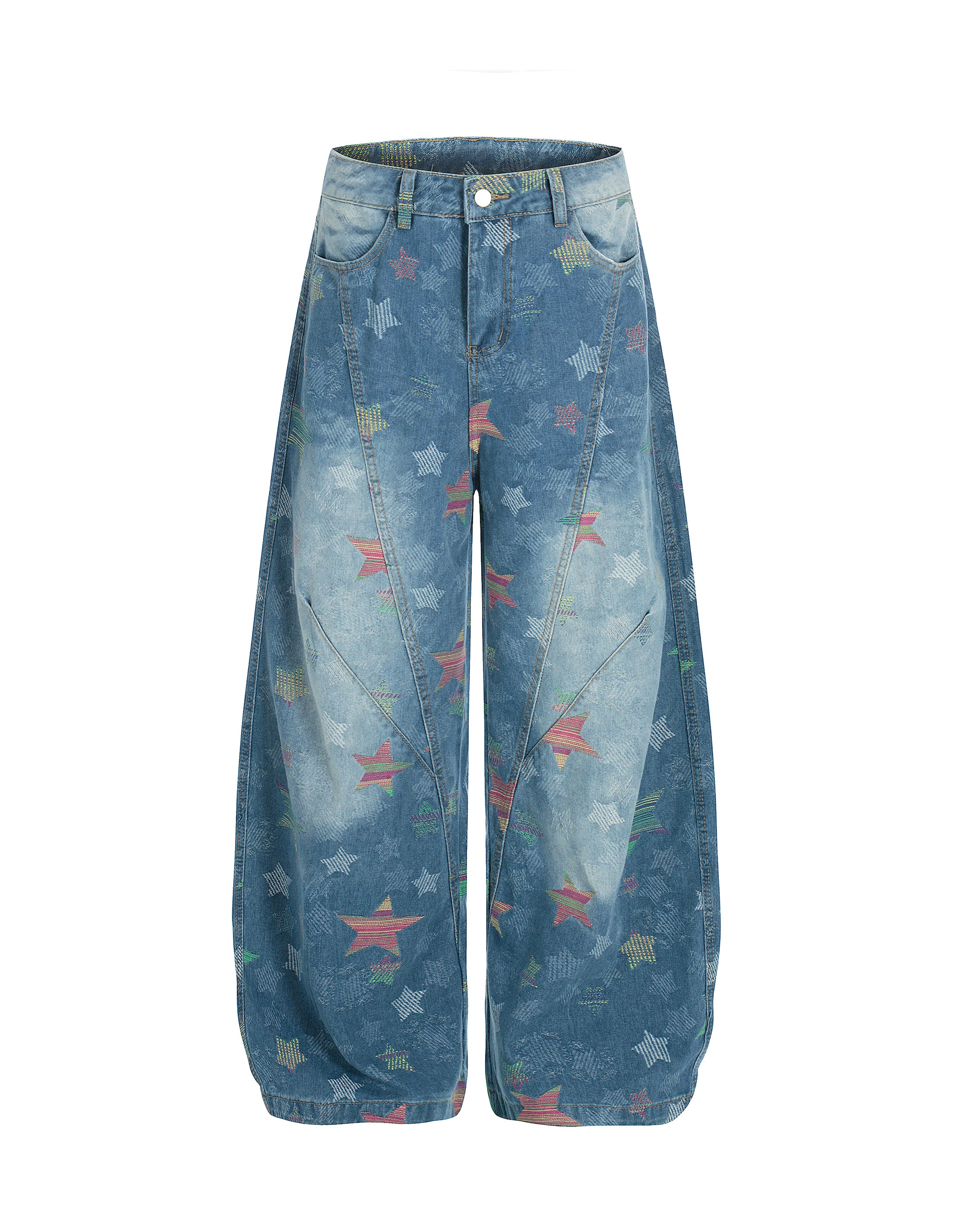 BAKYARDER All-Over Star Print Deconstructed Bucket Jeans
