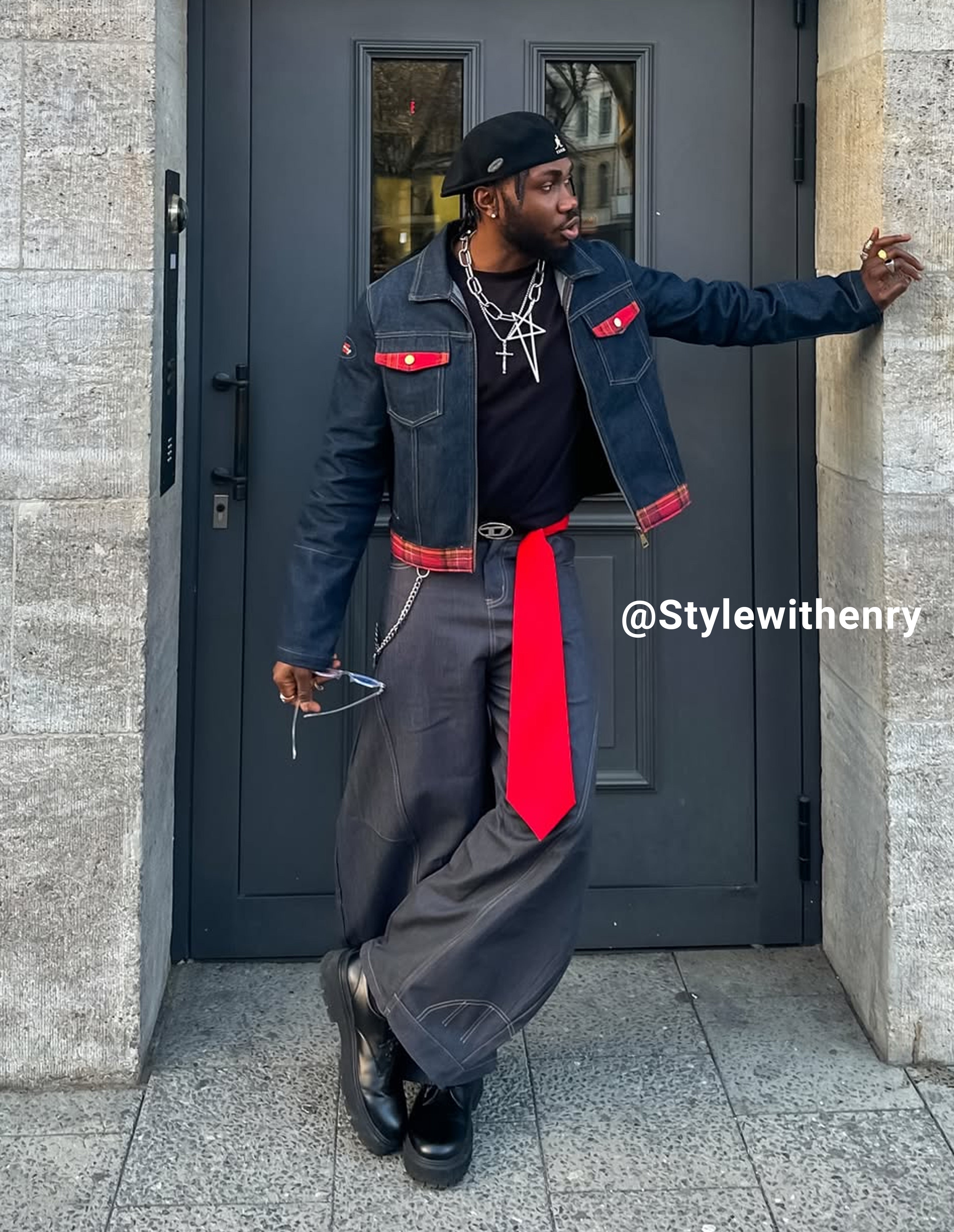 BAKYARDER  Vintage Washed Plaid Patchwork Denim Jacket