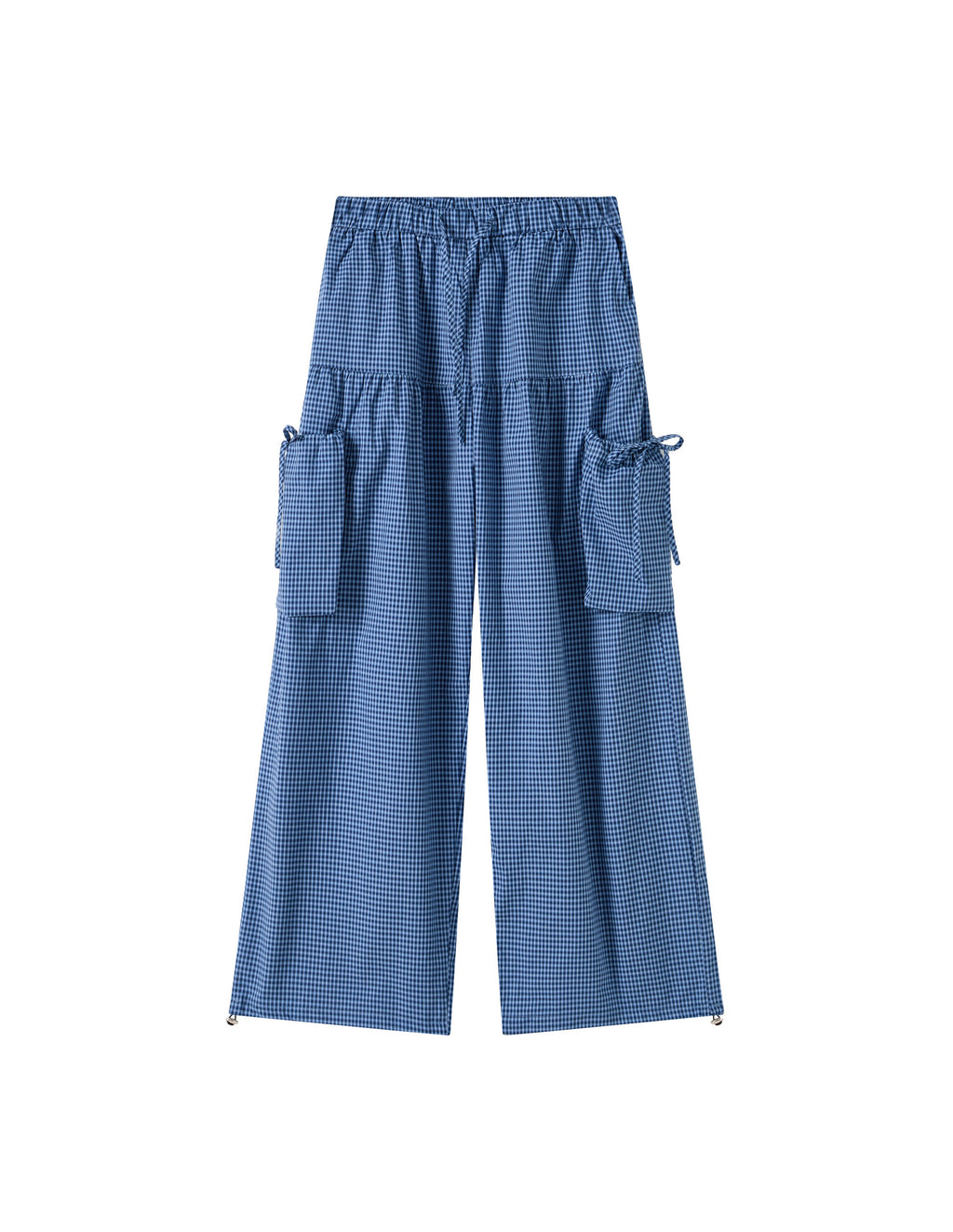 BAKYARDER Blue Plaid Large-Pocket Cargo Casual Pants