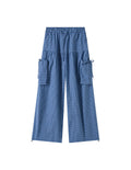 BAKYARDER Blue Plaid Large-Pocket Cargo Casual Pants