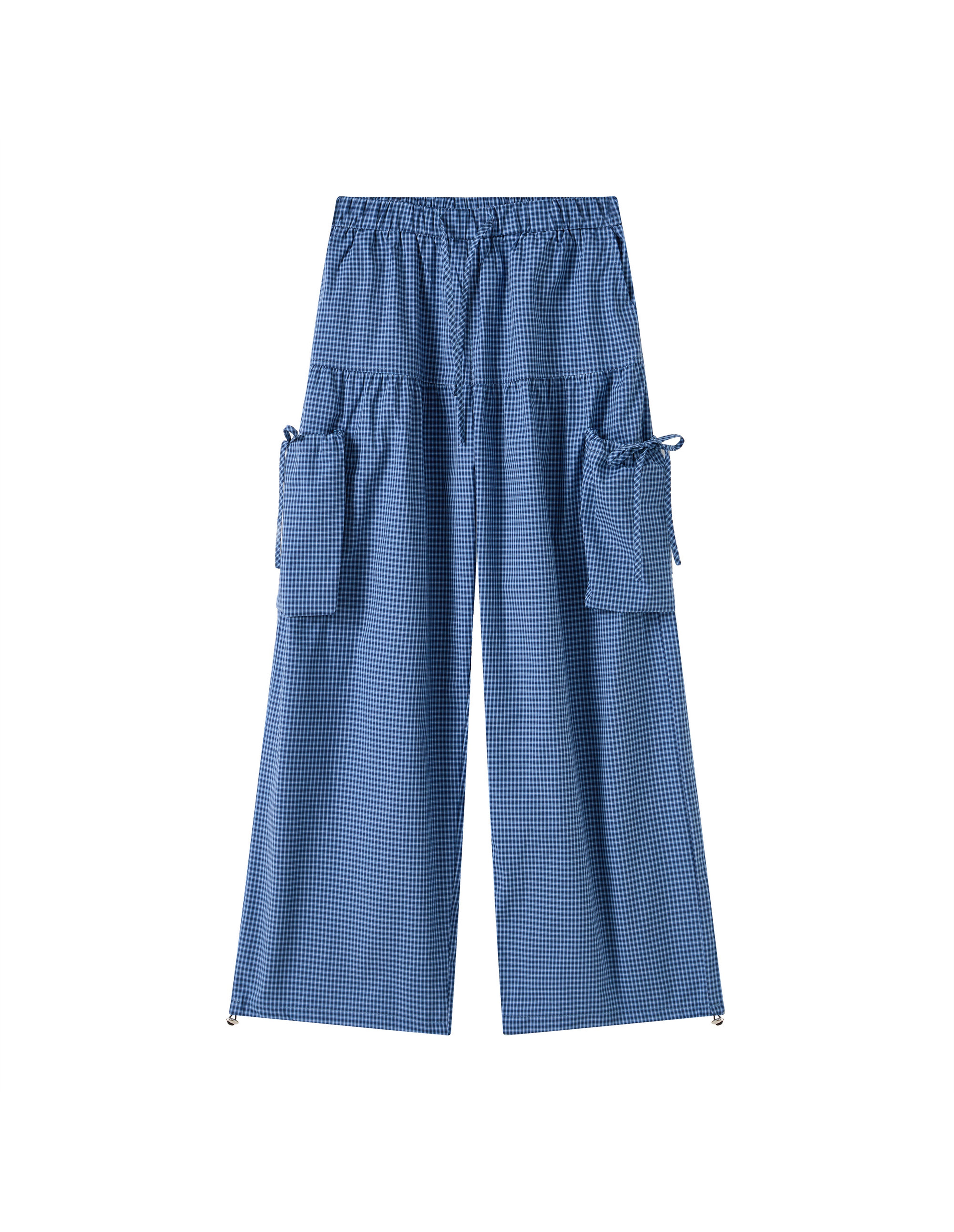 BAKYARDER Blue Plaid Large-Pocket Cargo Casual Pants