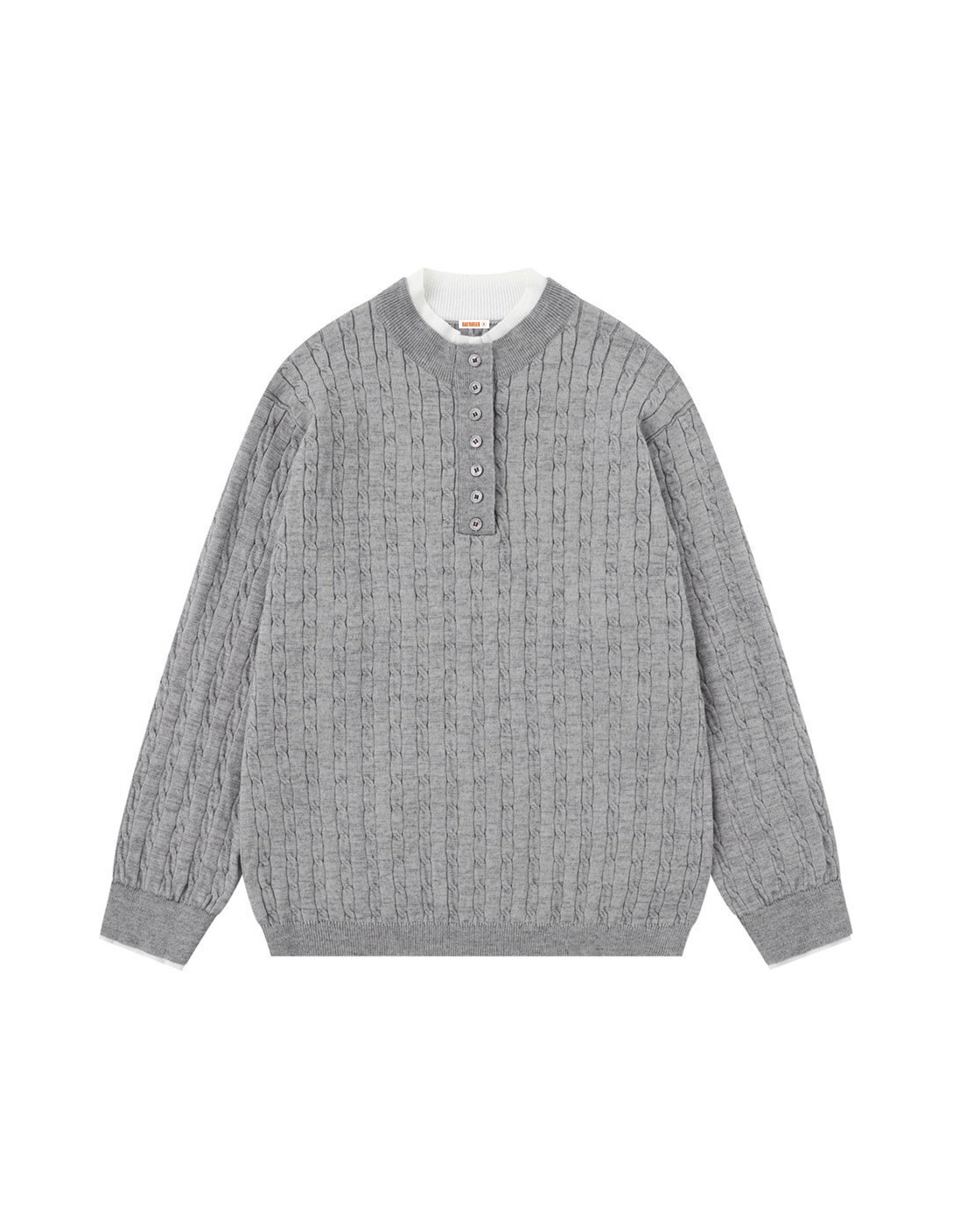 BAKYARDER Cable Knit Henley Faux Two-Piece Sweater