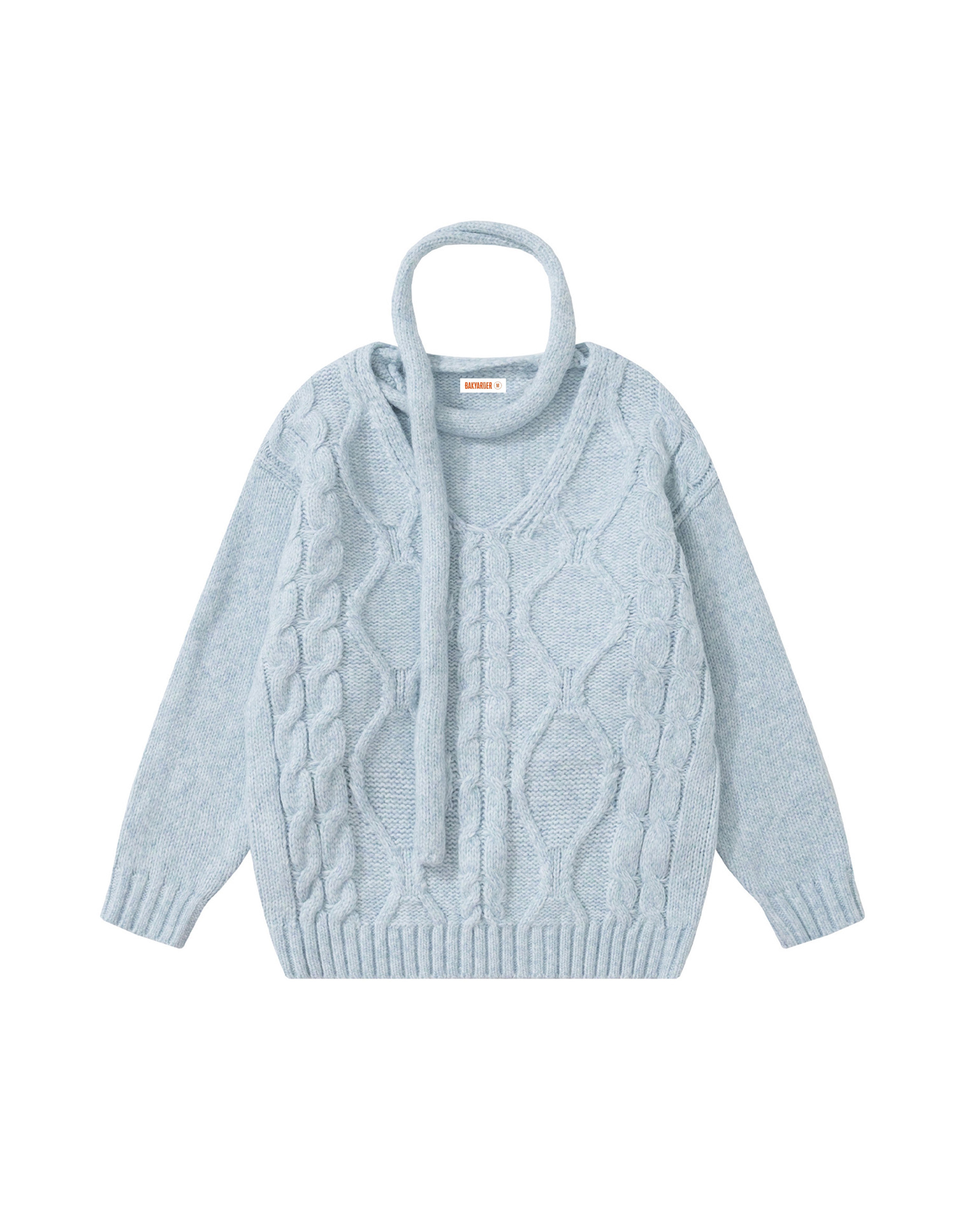 BAKYARDER Cable Knit V-Neck Pullover Sweater