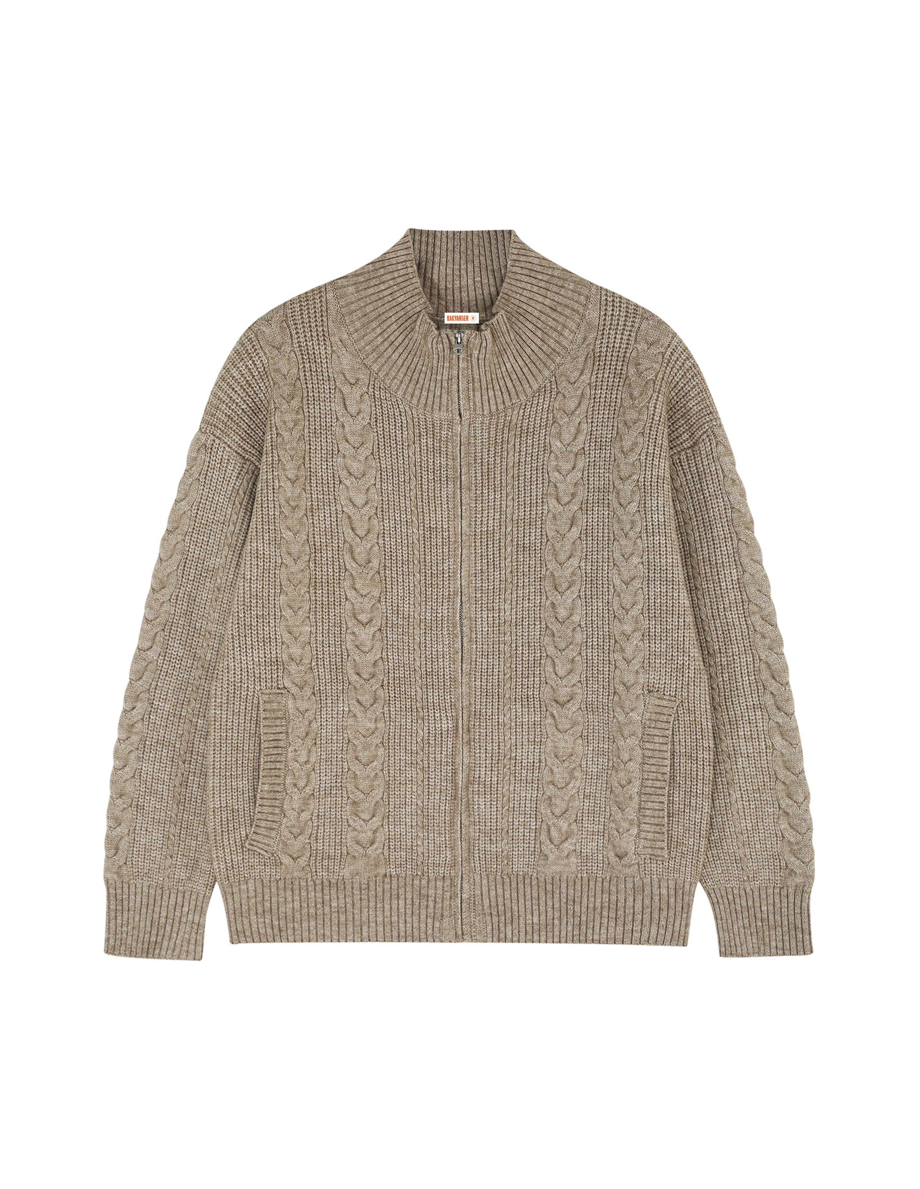 BAKYARDER Cable Knit Zip-Up Cardigan Sweater