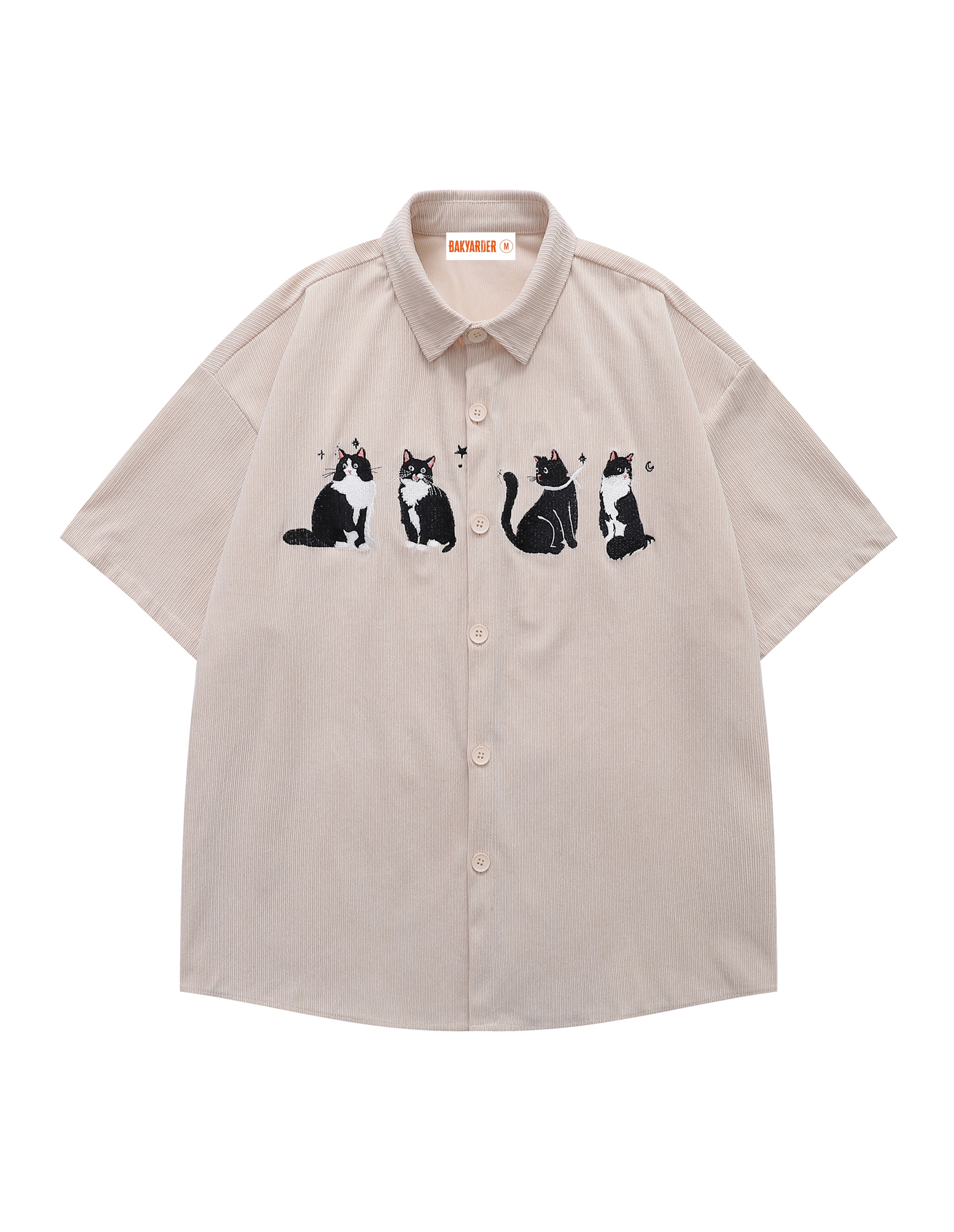 BAKYARDER Cartoon Cat Embroidered Shirt