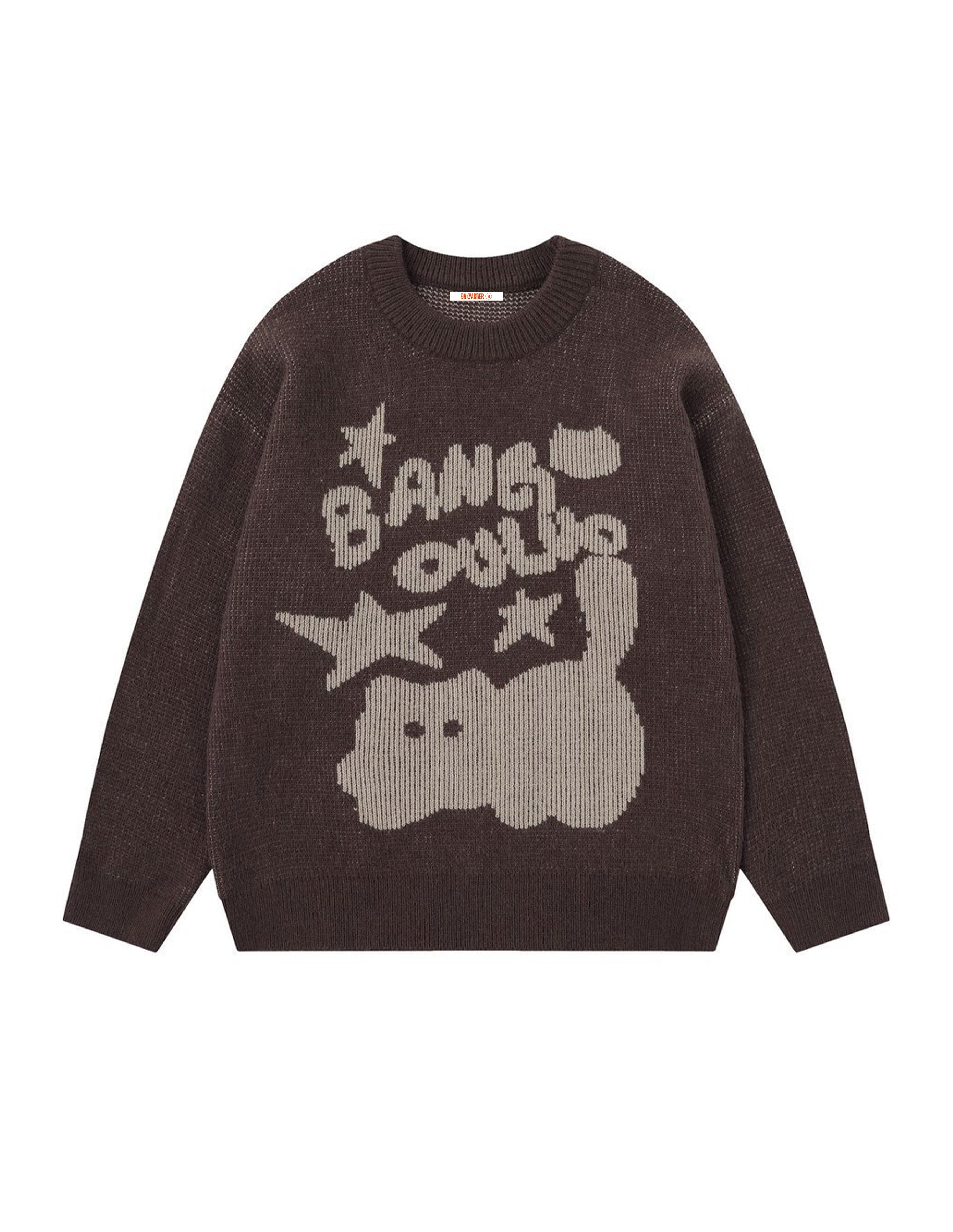 BAKYARDER Cartoon Cat Jacquard Crewneck Sweater