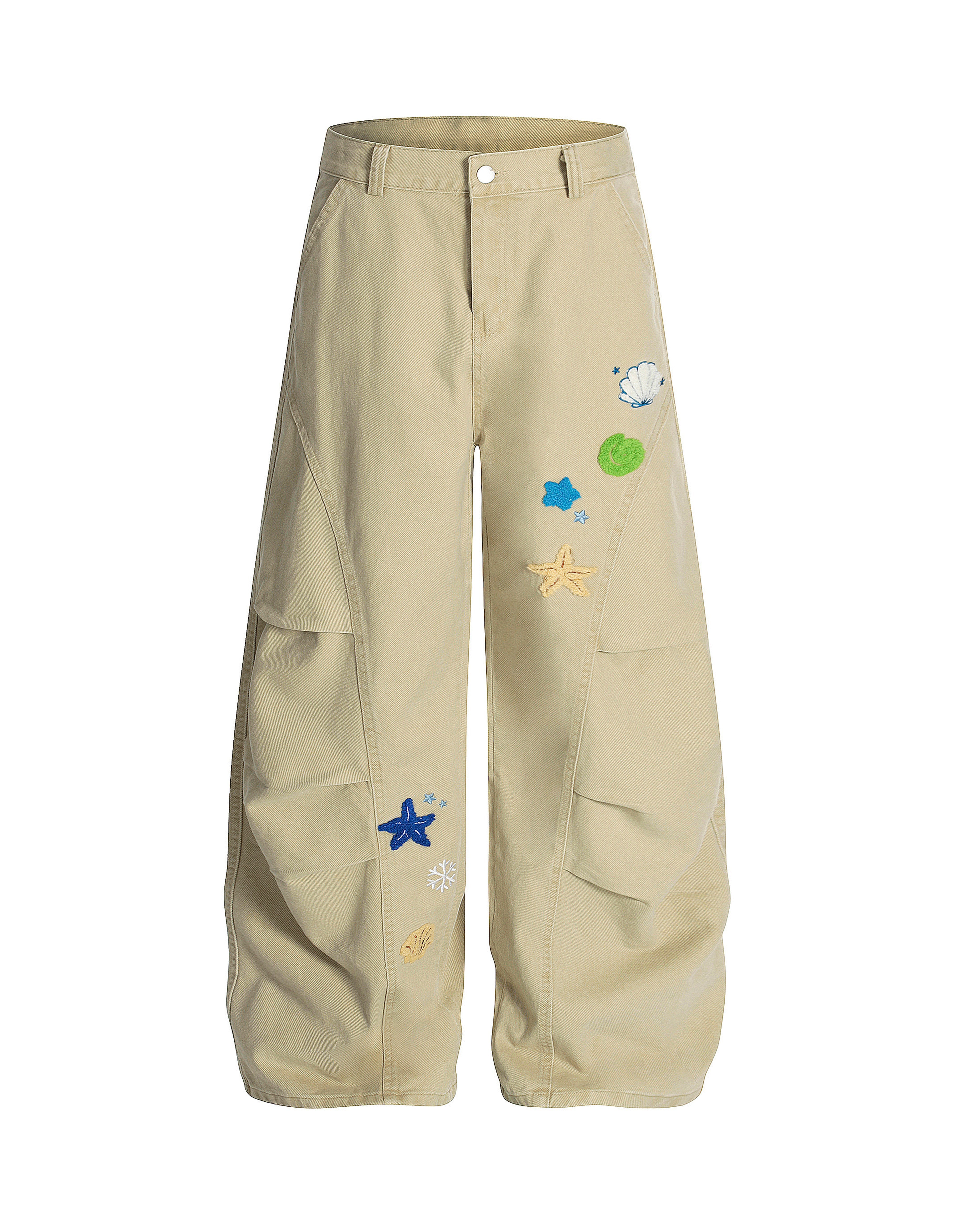 BAKYARDER Cartoon Embroidered Patch Barrel Cargo Pants