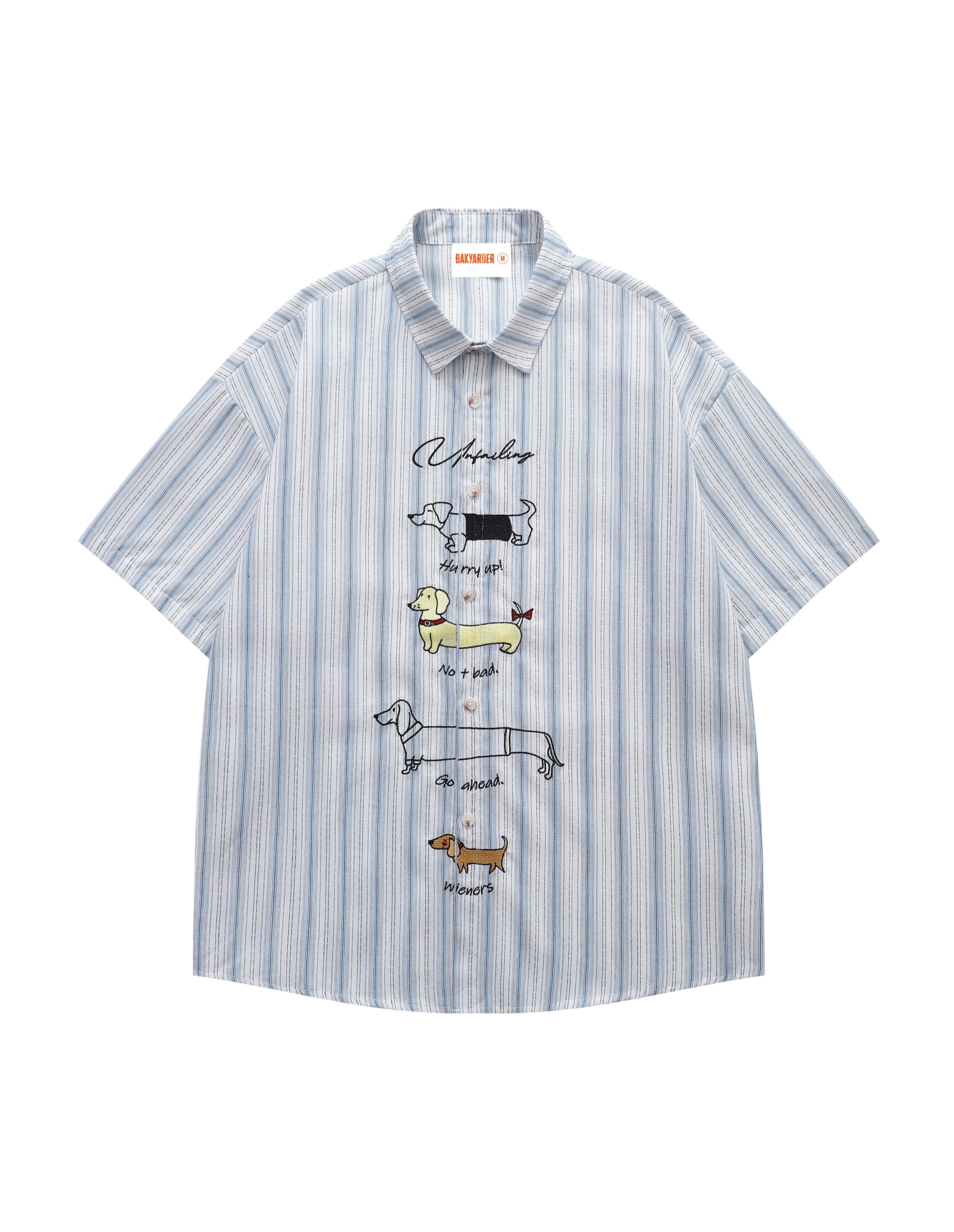 BAKYARDER Cartoon Puppy Embroidered Striped Shirt