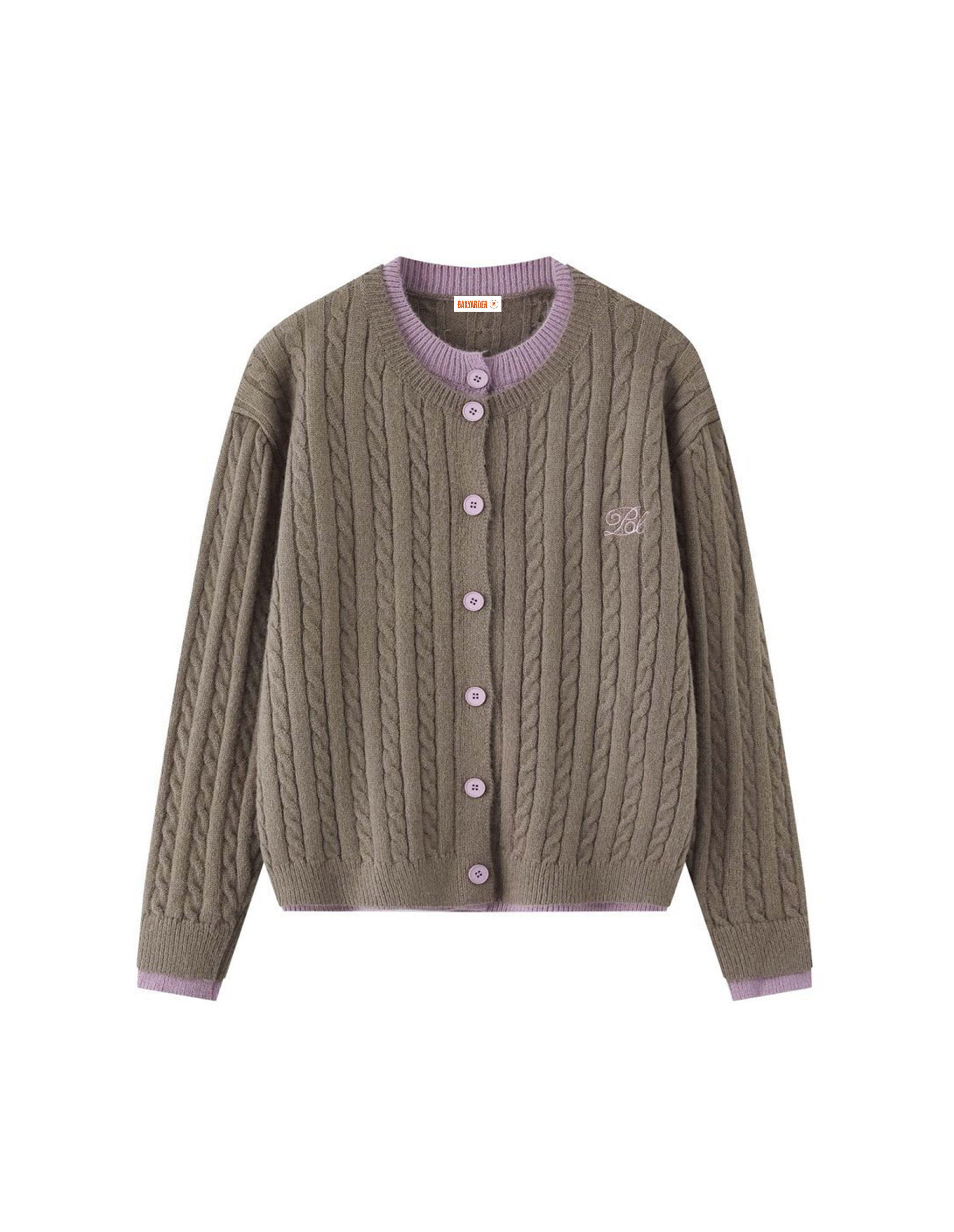 BAKYARDER Color Block Layered Cable Knit Cardigan Sweater