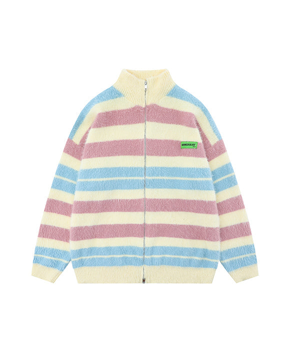 BAKYARDER Rainbow Striped Zip-up Cardigan