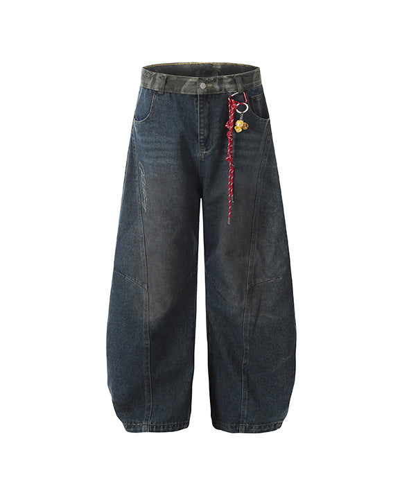 BAKYARDER Vintage Camouflage Patchwork Barrel Jeans