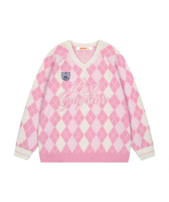 BAKYARDER Vintage Color-Block Diamond Sweater