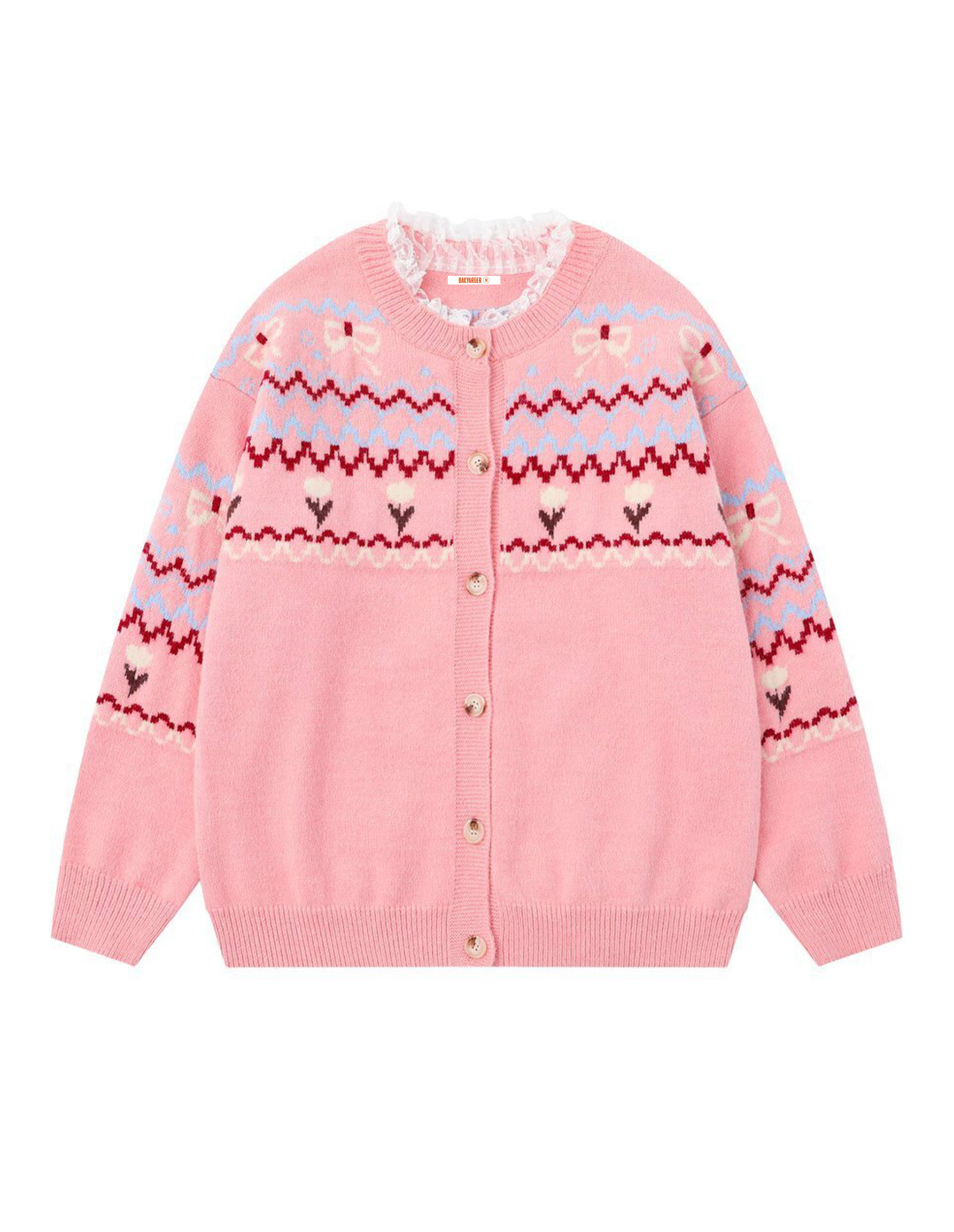 BAKYARDER Vintage Jacquard Lace Patchwork Cardigan Sweater