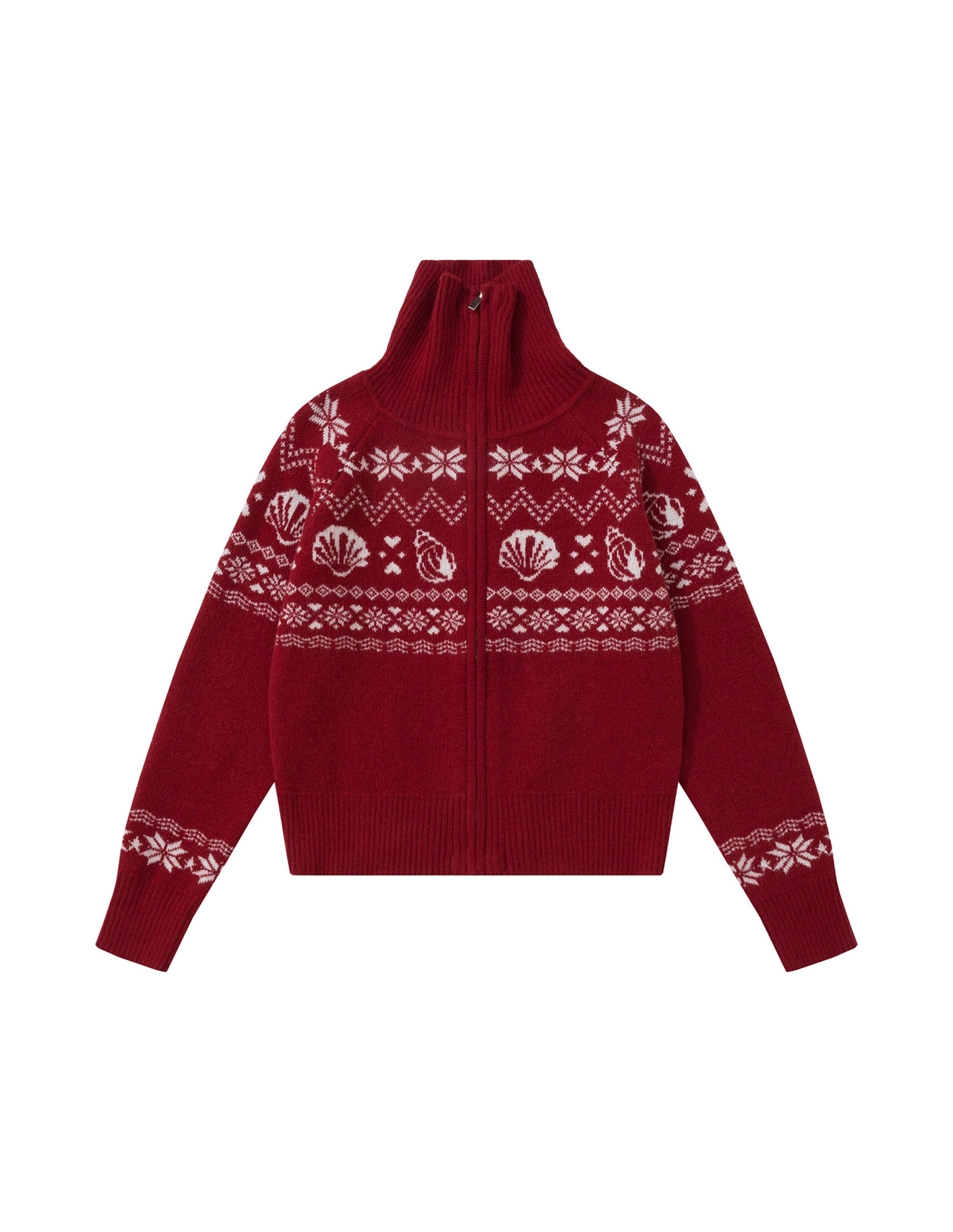 BAKYARDER Vintage Jacquard Turtleneck Zip Cardigan