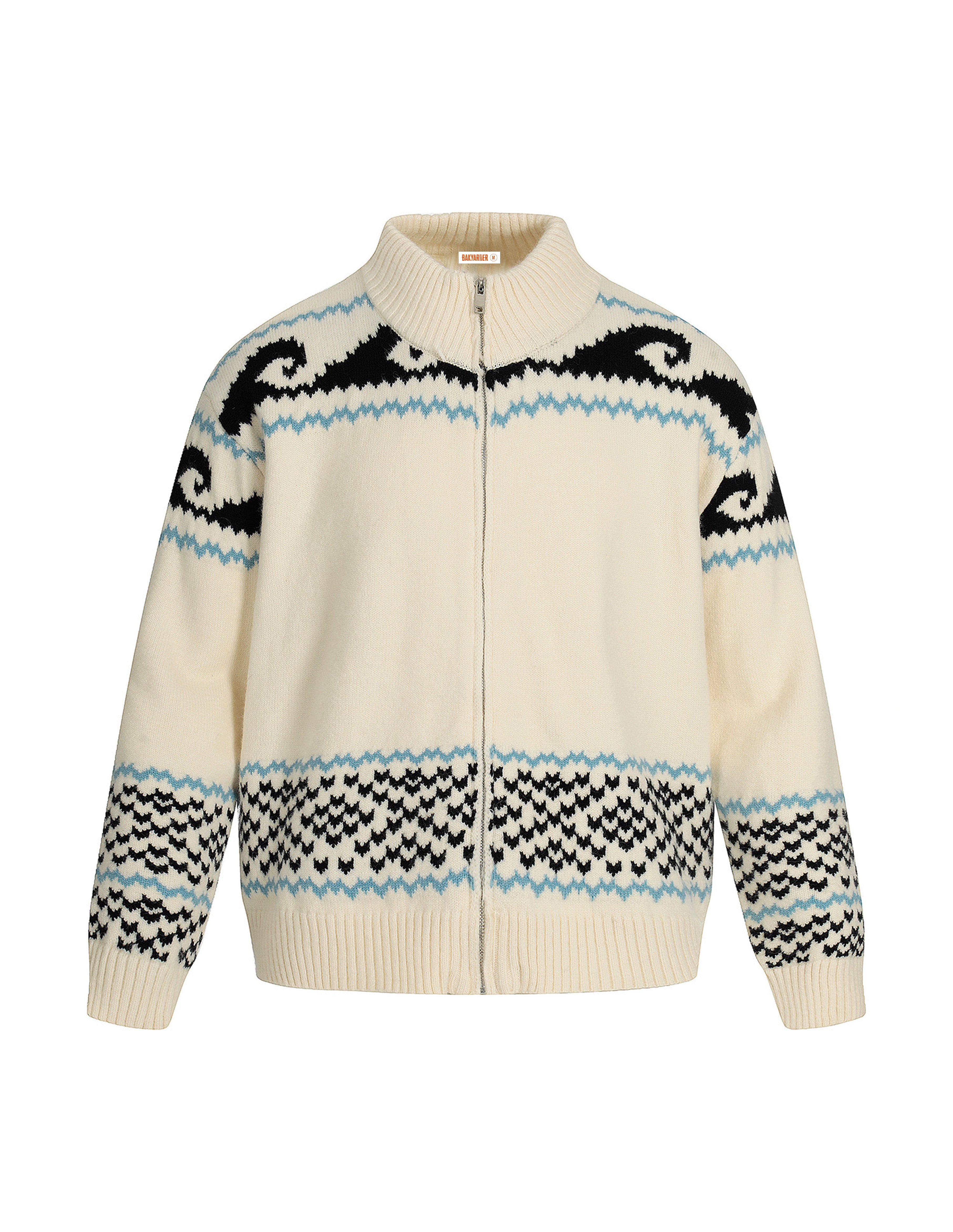 BAKYARDER Vintage Jacquard Zip-Up Knit Cardigan