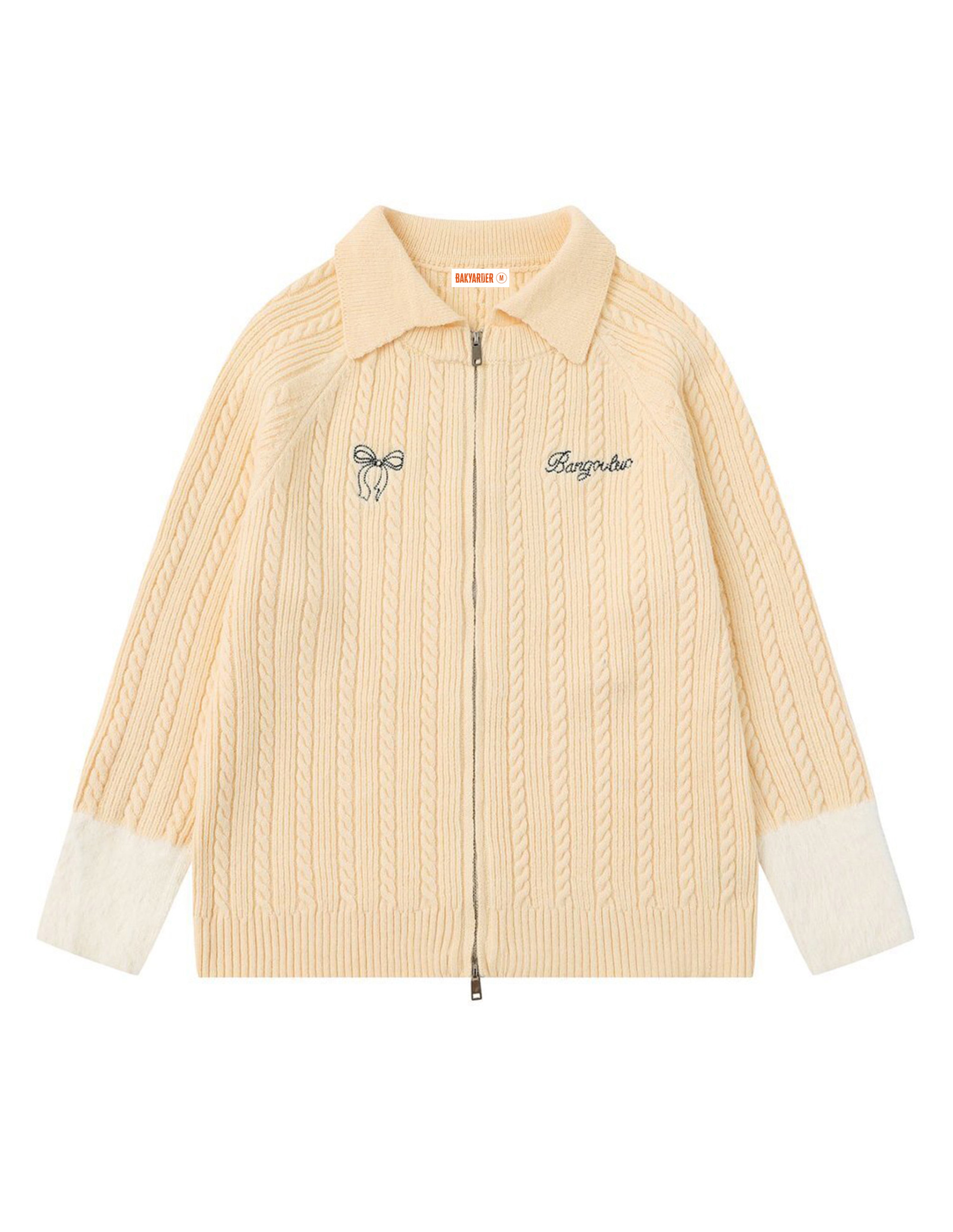 BAKYARDER Vintage Lapel Patchwork Knit Cardigan Sweater