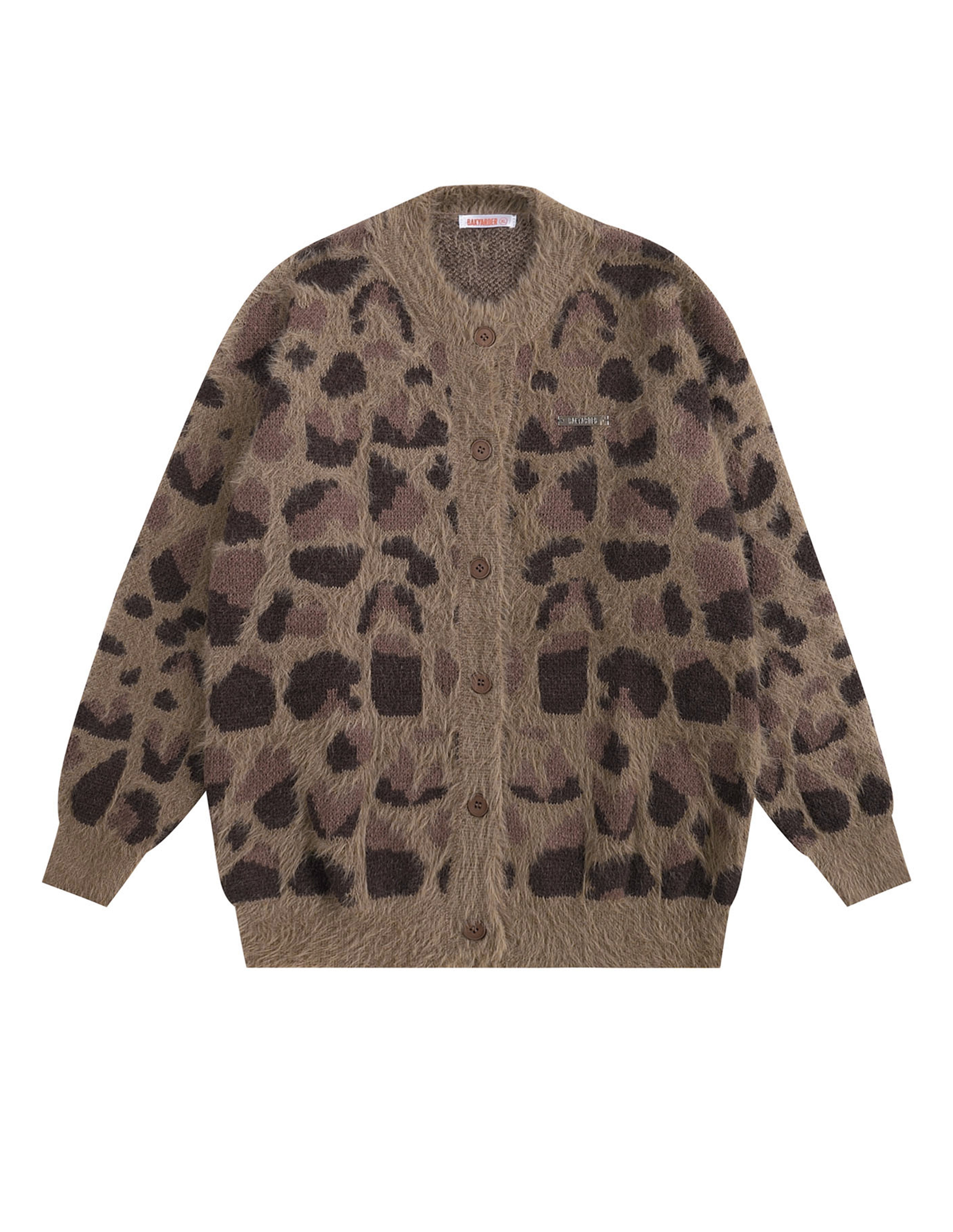 BAKYARDER Vintage Leopard Jacquard Cardigan Sweater